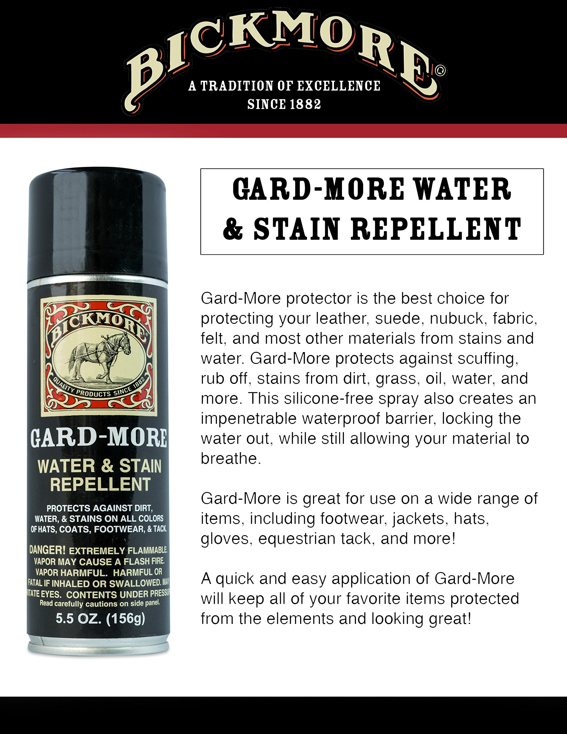 Bickmore Gard-More Water & Stain Repellent 5.5oz- Leather Protector and Suede Protector Waterproofing Spray Guard for Boots, Sho