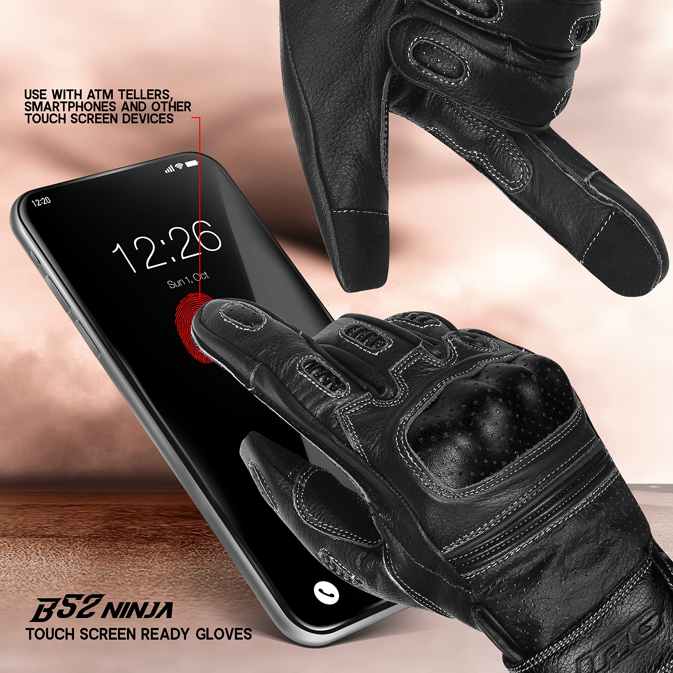 J.A.G. Motorcycle Gloves - Premium Leather Perforated Motorcycle Gloves for Men with Knuckle Protection | Touchscreen Motorbike