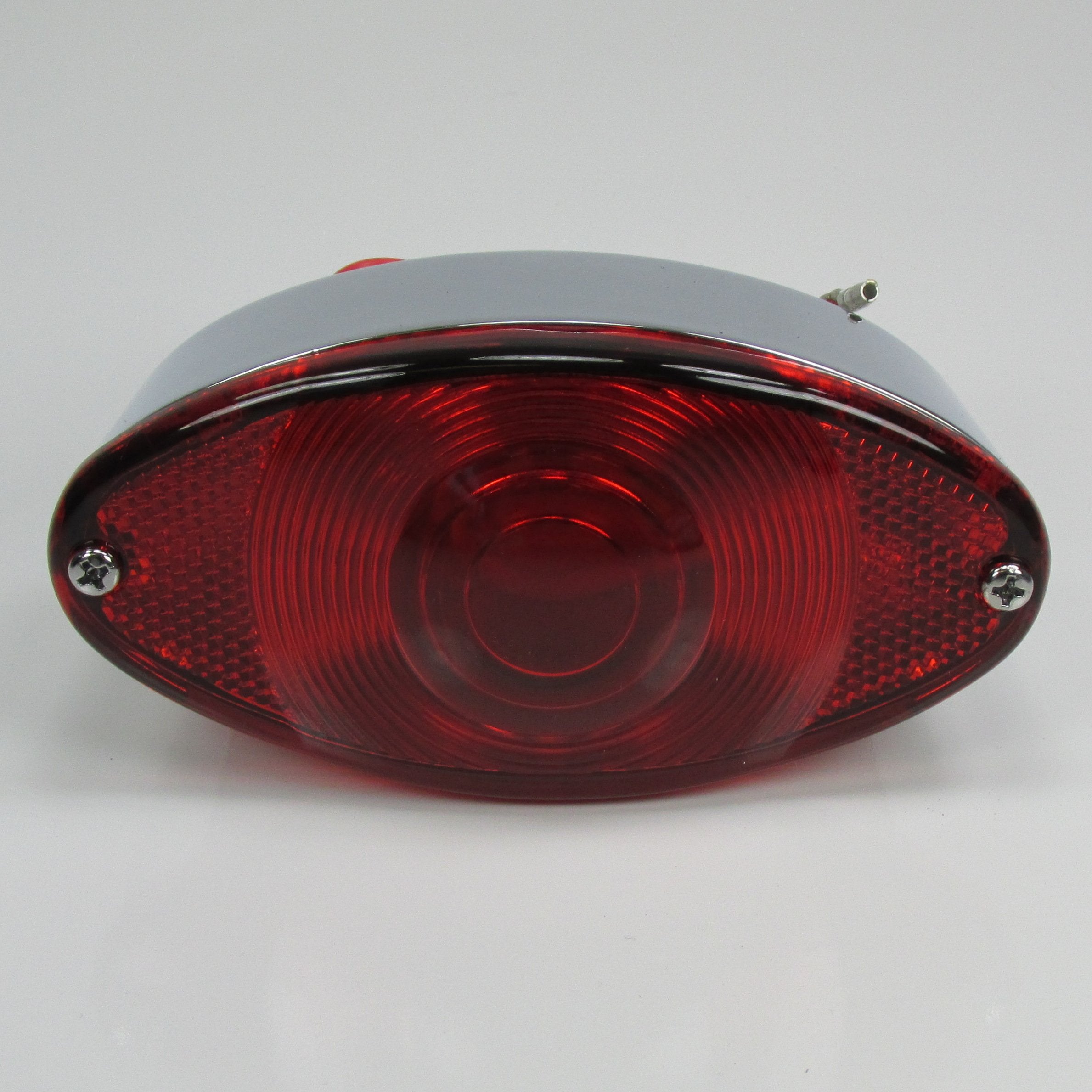 Chrome Cat Eye Motorcycle Tail Brake Stop Light With License Plate Tag Light - 12 Volt Dual Filament (1157 Bulb) Brake Light and
