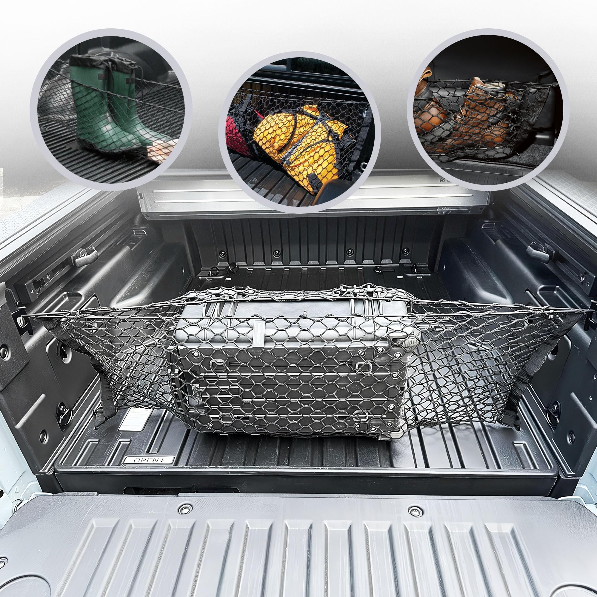 Envelope Style Elastic Trunk Cargo Net For Hyundai Santa Cruz 2022-2024 - Premium Trunk Organizers & Storage - Cargo Net For Pic