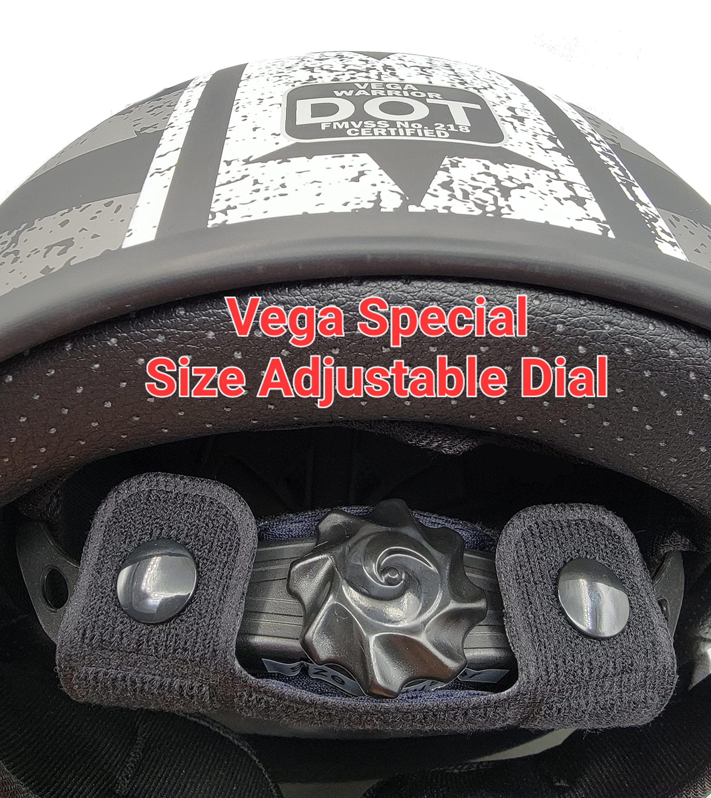 Vega Helmets Warrior Motorcycle Half Helmet With Sunshield For Men & Women, Adjustable Size Dial Dot Half Face Skull Cap For Bik