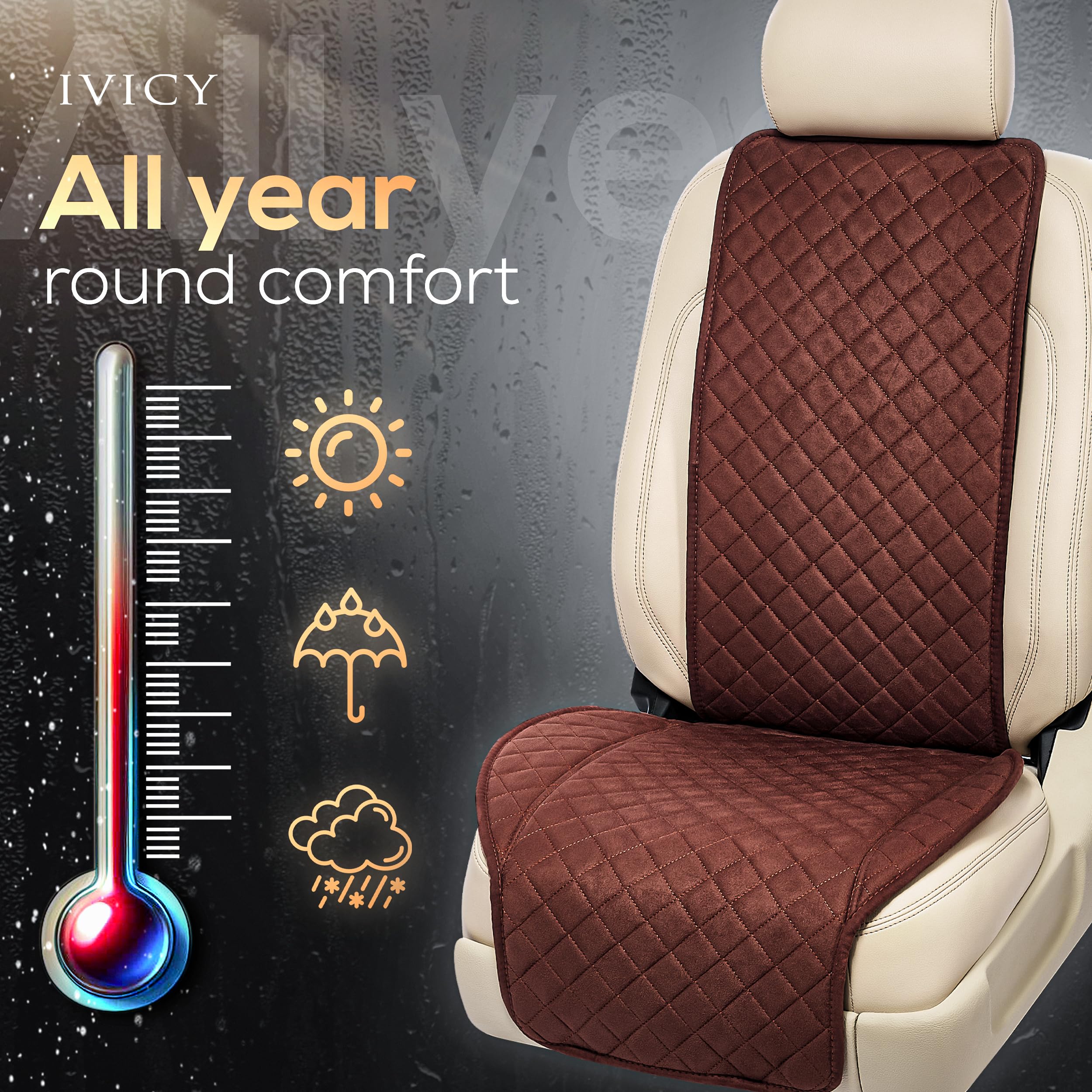 Ivicy Suede Car Seat Cover For Cars - Non-Slip Soft & Breathable - Front Car Seat Protector Covers Universal Fits Most Automotiv