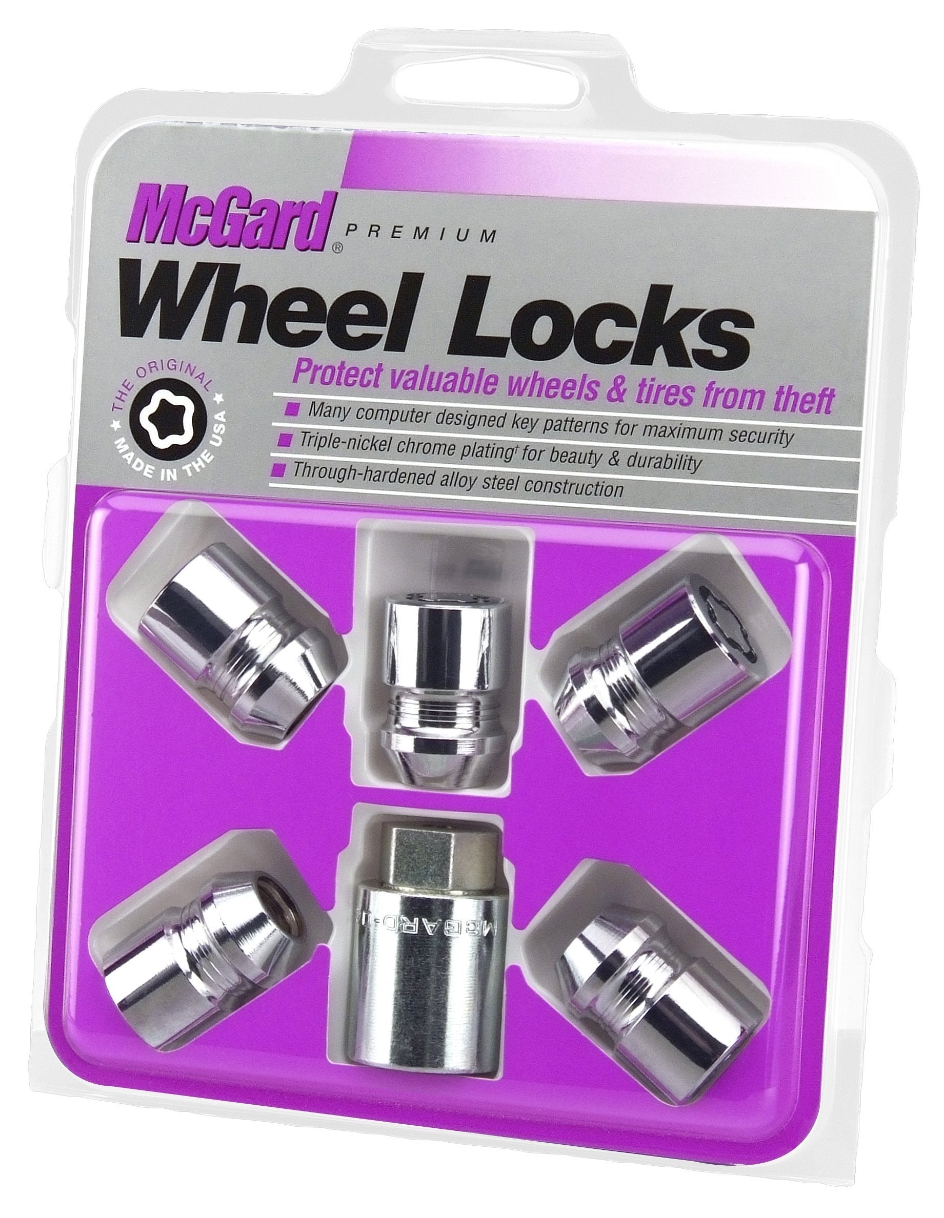 Mcgard 24557 Chrome Cone Seat Wheel Locks (M12 X 1.5 Thread Size) - Set Of 5 (Packaging May Vary)