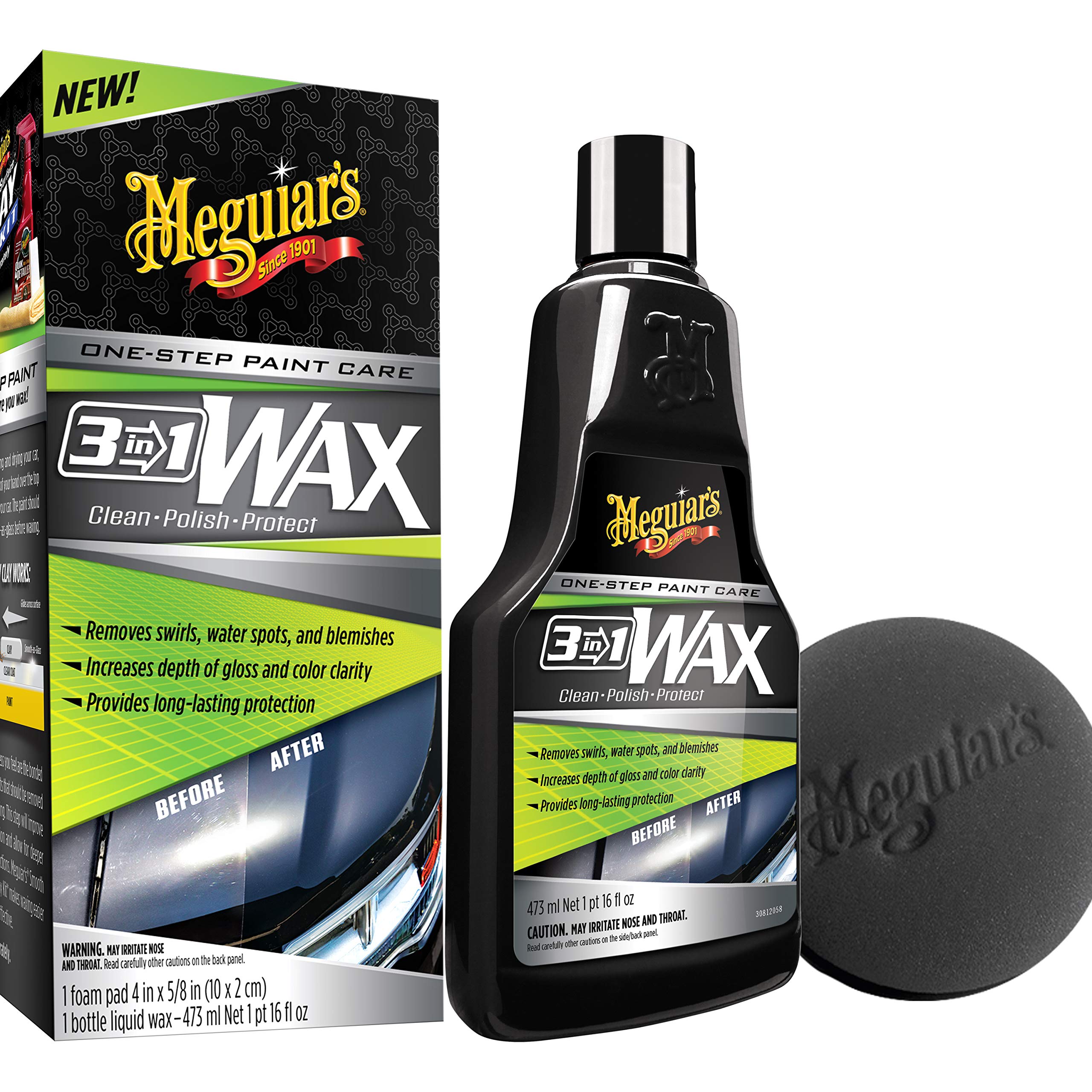 Meguiar's 3 In 1 Wax - Advanced Cleaner Wax that Blends Defect and Scratch Removal, Car Polishing for a High Gloss, and Long-Las