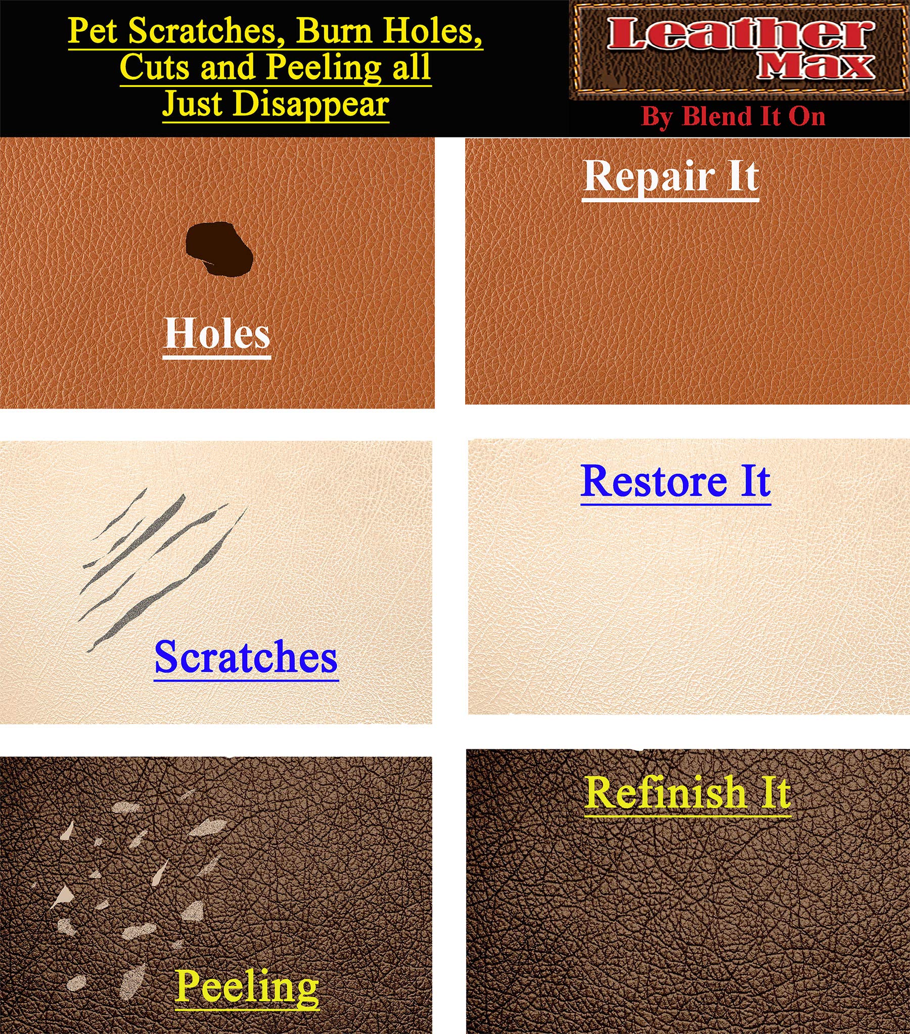 Leather Max Complete Leather Refinish, Restore, Recolor & Repair Kit/Now With 3 Color Shades To Blend With/Leather & Vinyl Refin