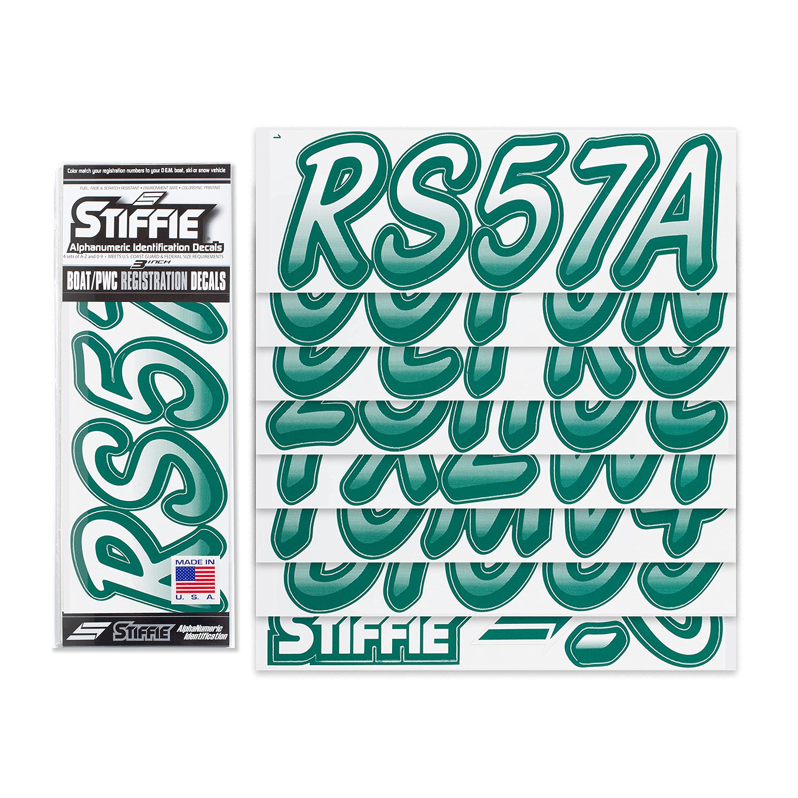 STIFFIE Whipline White/Racing Green 3'' Boat & PWC Registration Decals  Numbers Letters Stickers