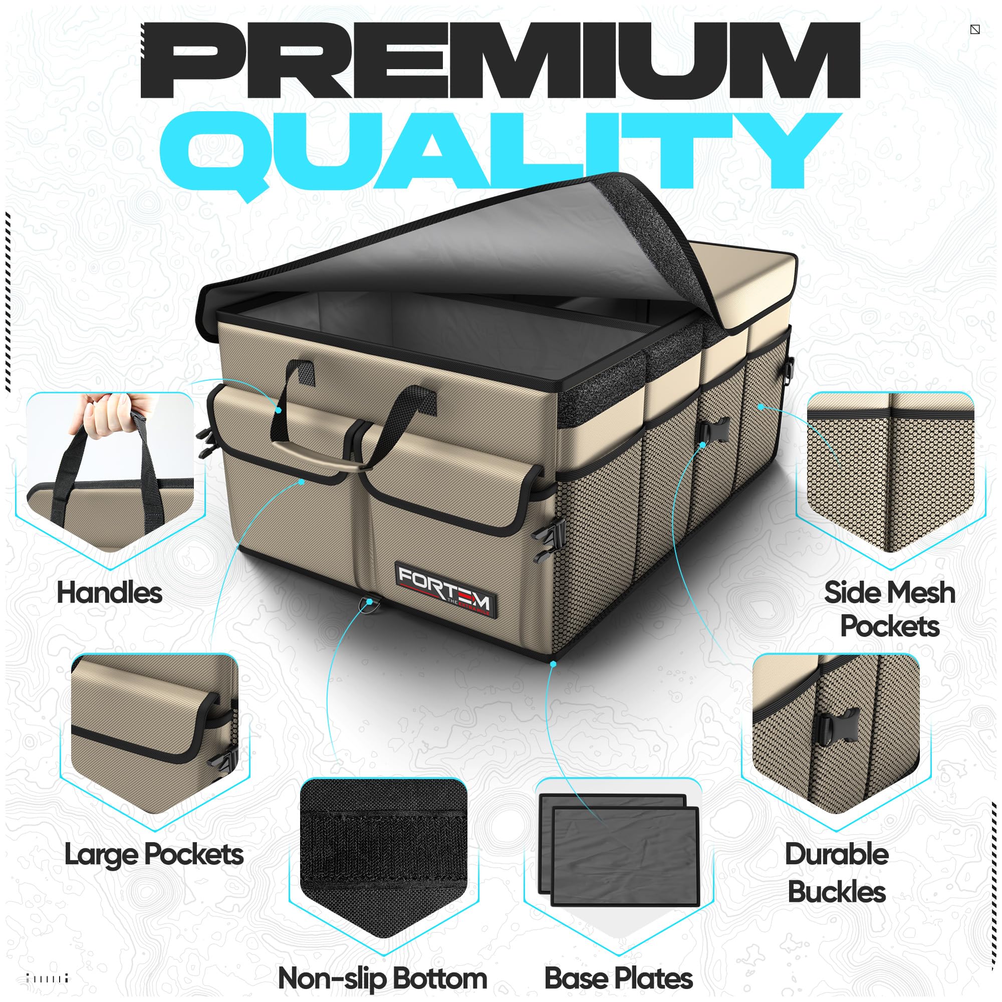 Fortem Car Trunk Organizer, Collapsible Multi Compartment Car Organizer, Foldable Suv Storage For Car Accessories For Women Men,