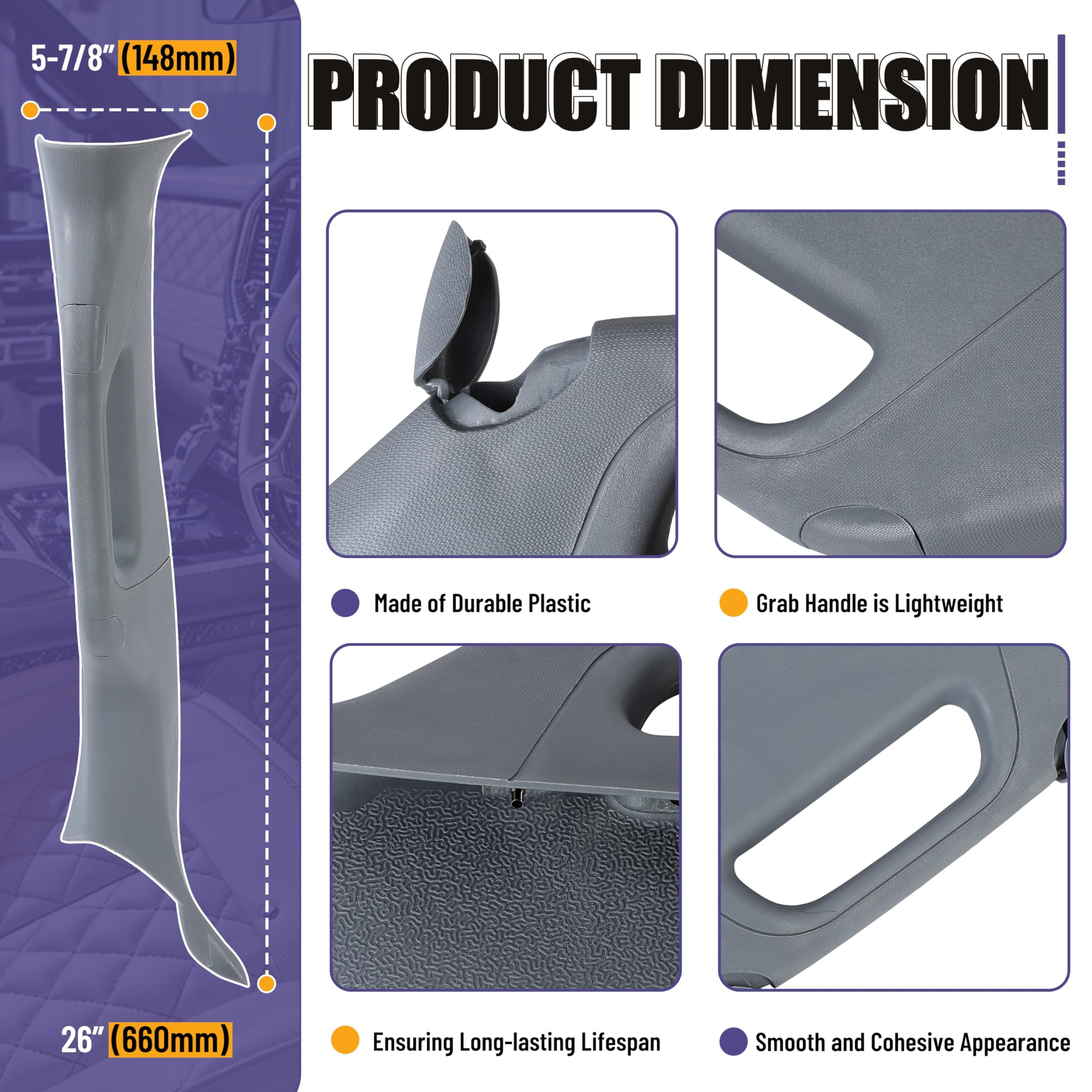 HECASA Pillar Grab Handle - Left Driver Side - Gray - Plastic - Compatible with 2011-2016 Ford Super Duty Model CB-714