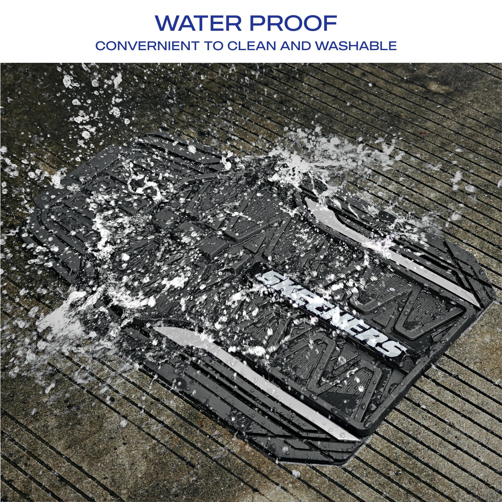 Skechers Heavy Duty Rubber Car Mats Full Set, All Weather Floor Mats, Waterproof Trim to Fit Universal Floor Liner, Automotive F