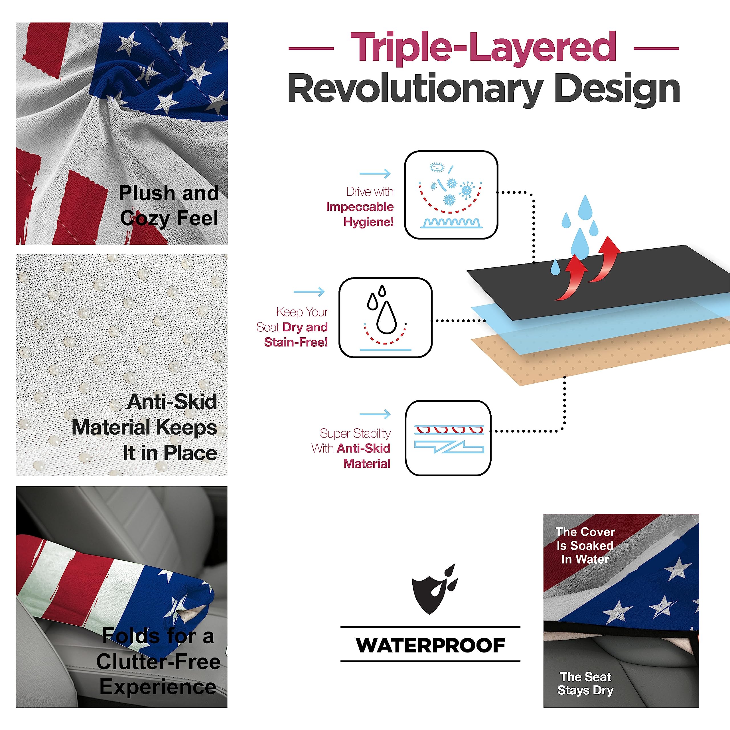 Waterproof Sweat Towel Car Seat Cover For Post Gym Workout, Running, Swimming, Beach And Hiking (Flag Design - 2 Pack)