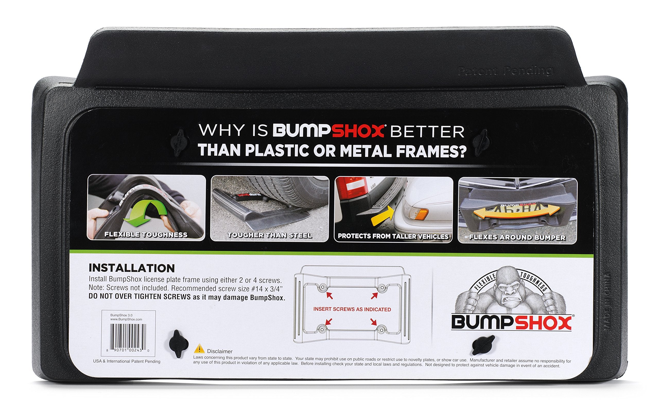 Bumpshox - The Original Front Bumper Guard & Front Bumper Protection License Plate Frame. Tougher Than Steel! (Bumpshox 3.0 (1.75 Thick))