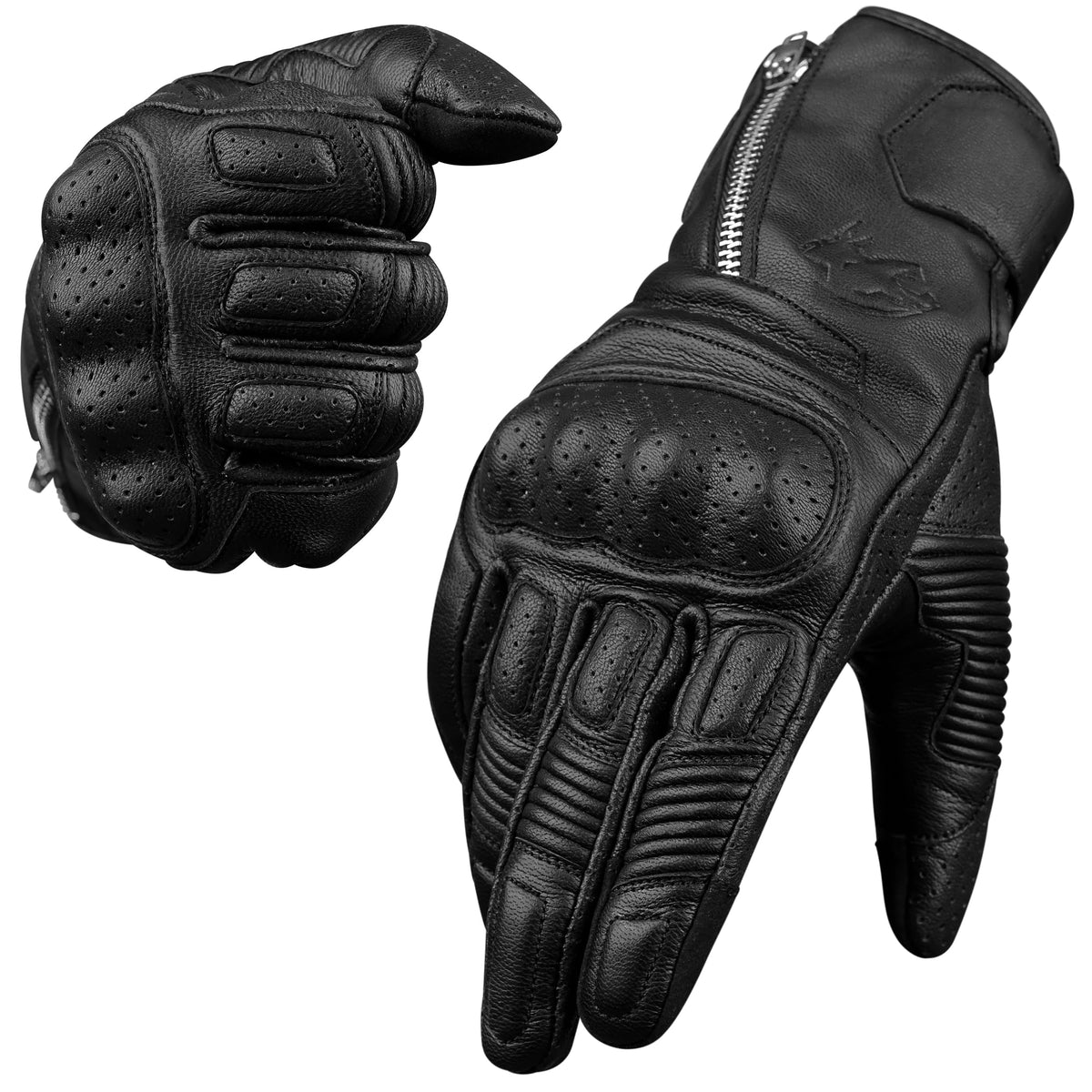J.A.G. Leather Motorcycle Motorbike Knuckle Protection Powersports Gloves - Motorcycle Gloves Touchscreen for Men (Black/Zip, XX