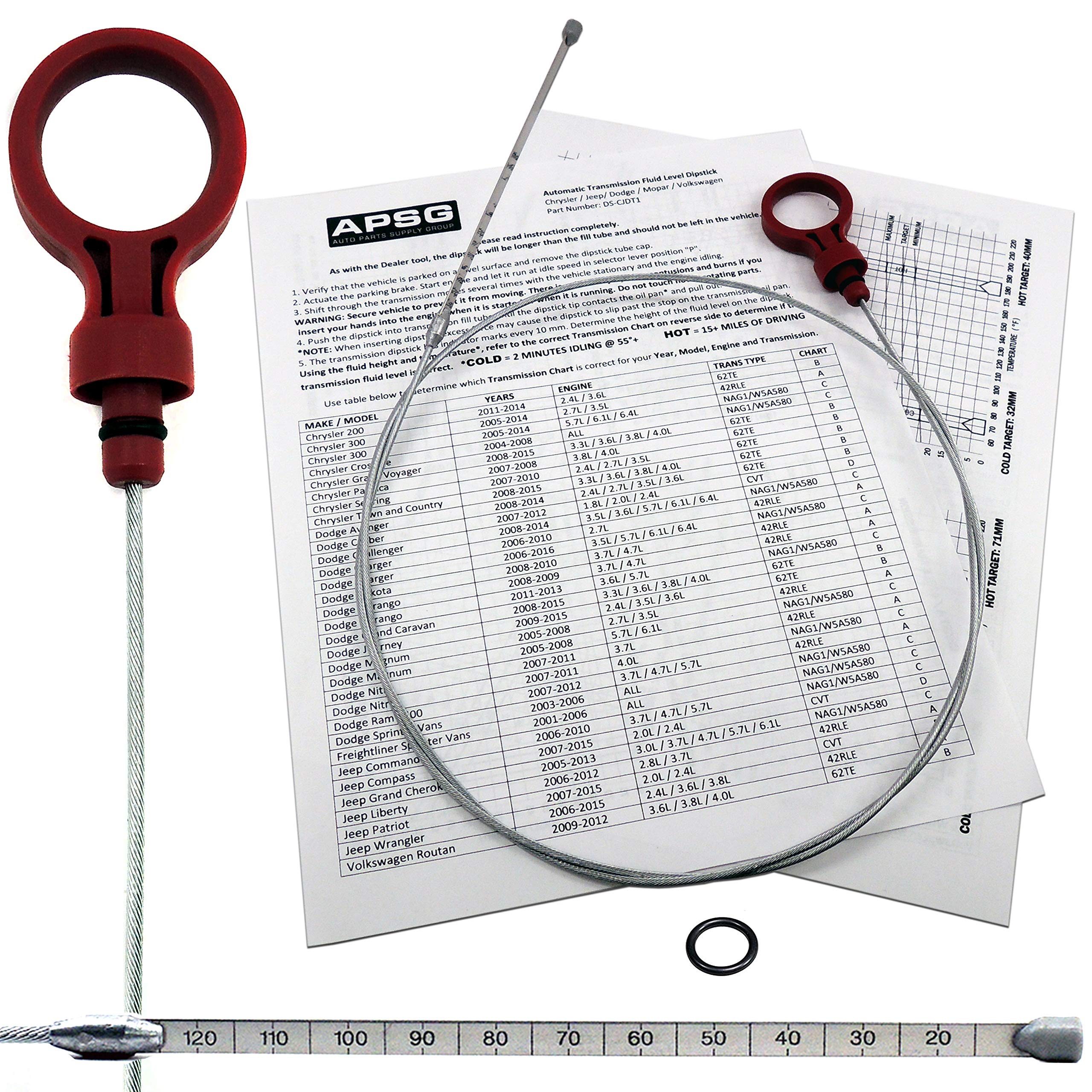 Transmission Fluid Dipstick - Tool - | Compatible With Chrysler Jeep Dodge Vw Vehicles. | W/Instructions + Cap O-Ring | Automati