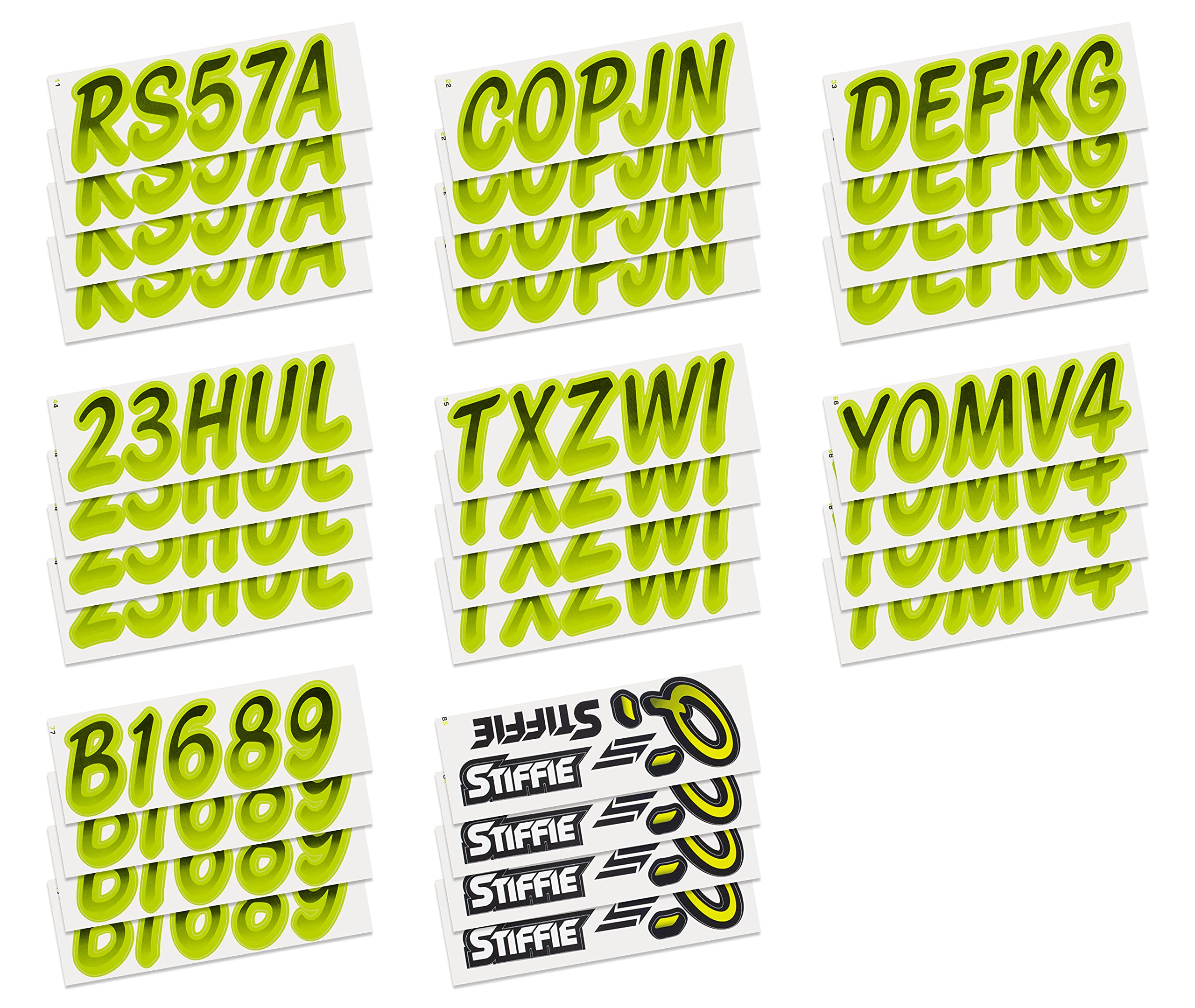 Stiffie Whipline Black/Electric Lime 3 '' Boat & Pwc Registration Decals  Numbers Letters Stickers