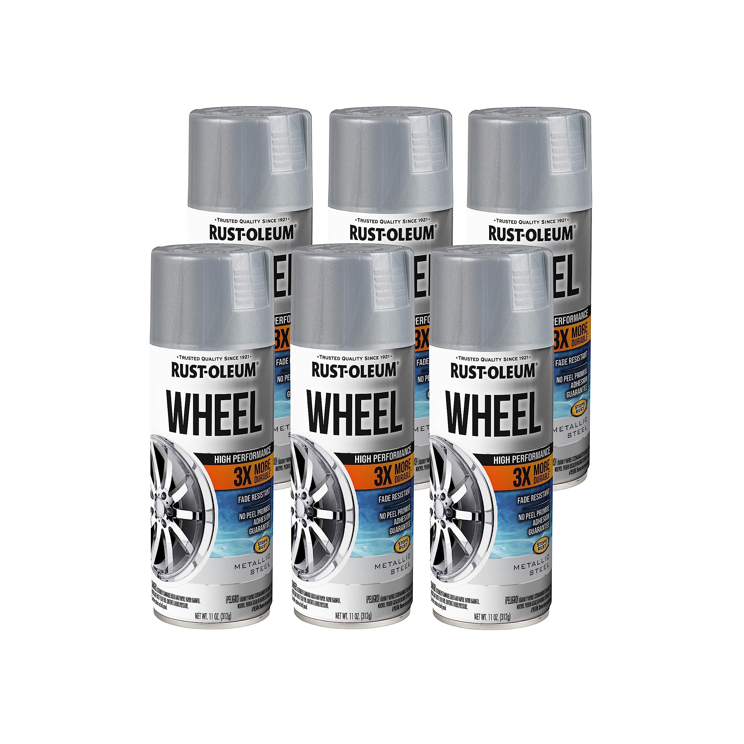 Rust-Oleum 366440-6PK High Performance Wheel Spray Paint, 11 oz, Metallic Steel, (Pack of 6)