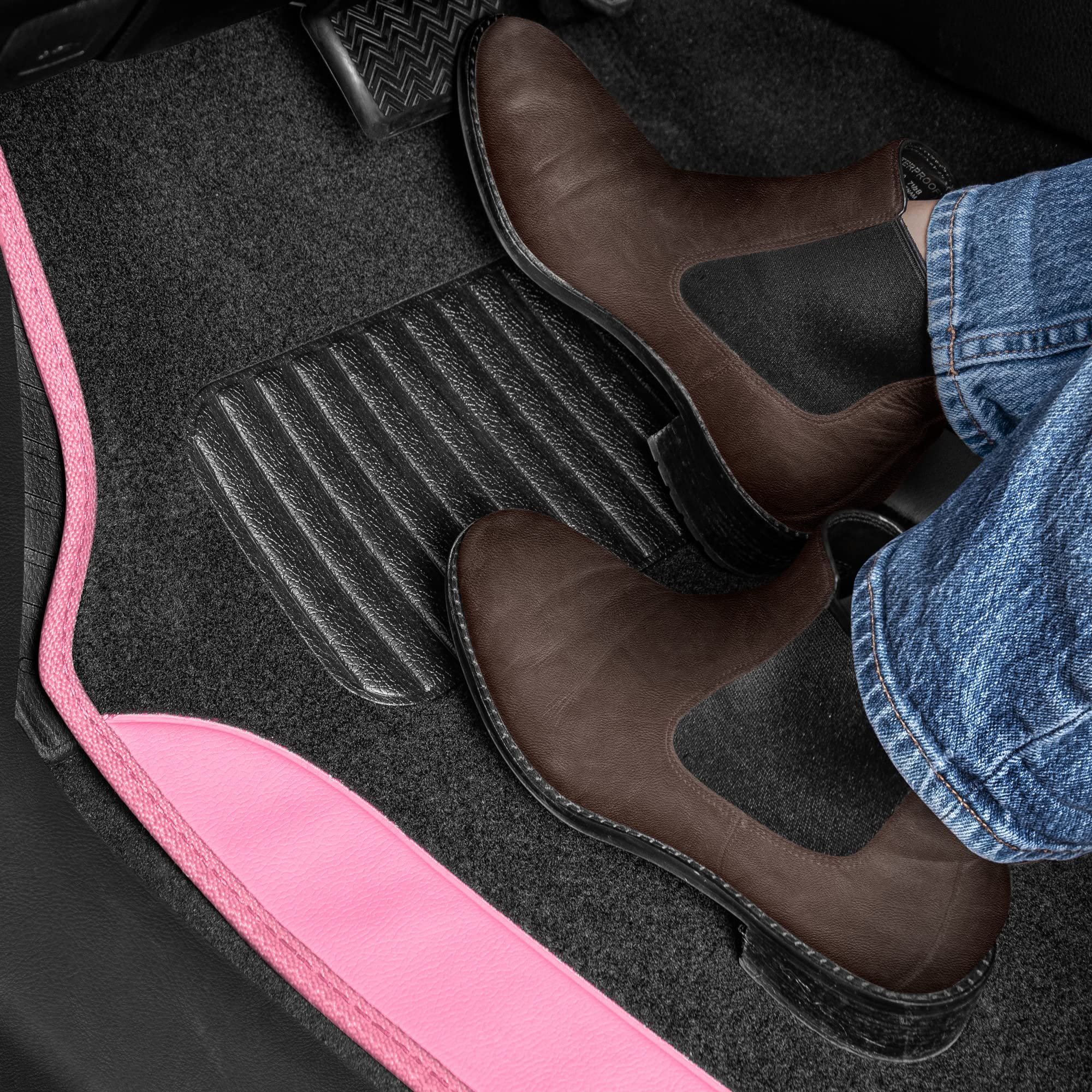 Bdk Pink Carpet - Two-Tone Faux Leather Automotive Floor Mats, Included Anti-Slip Features And Built-In Heel Pad, Stylish For Ca