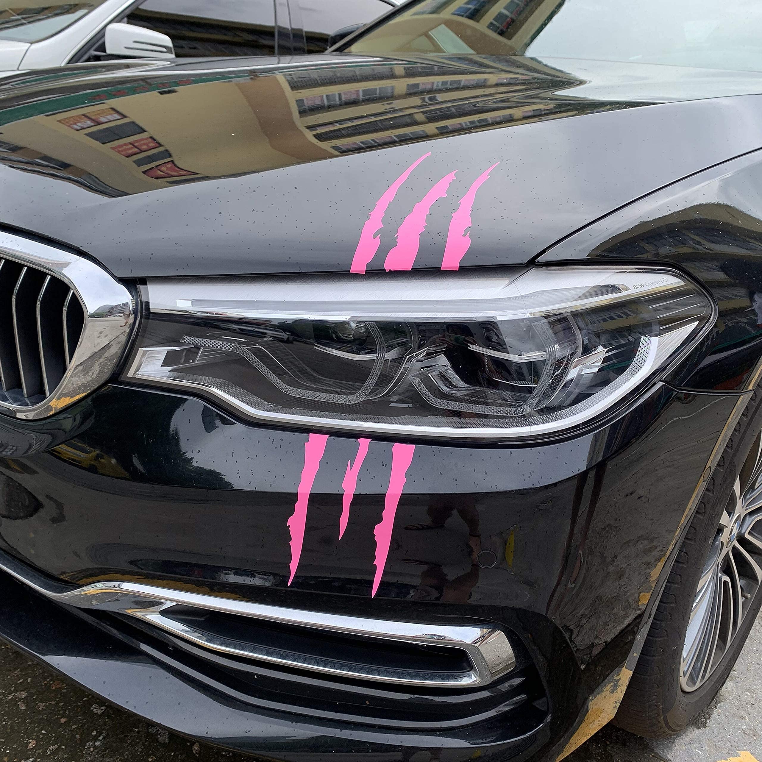 Ygmoner 2 X Fluorescent Pink Claw Marks Decal Car Headlight Decoration Stickers 16 X 5Inch (Pink)
