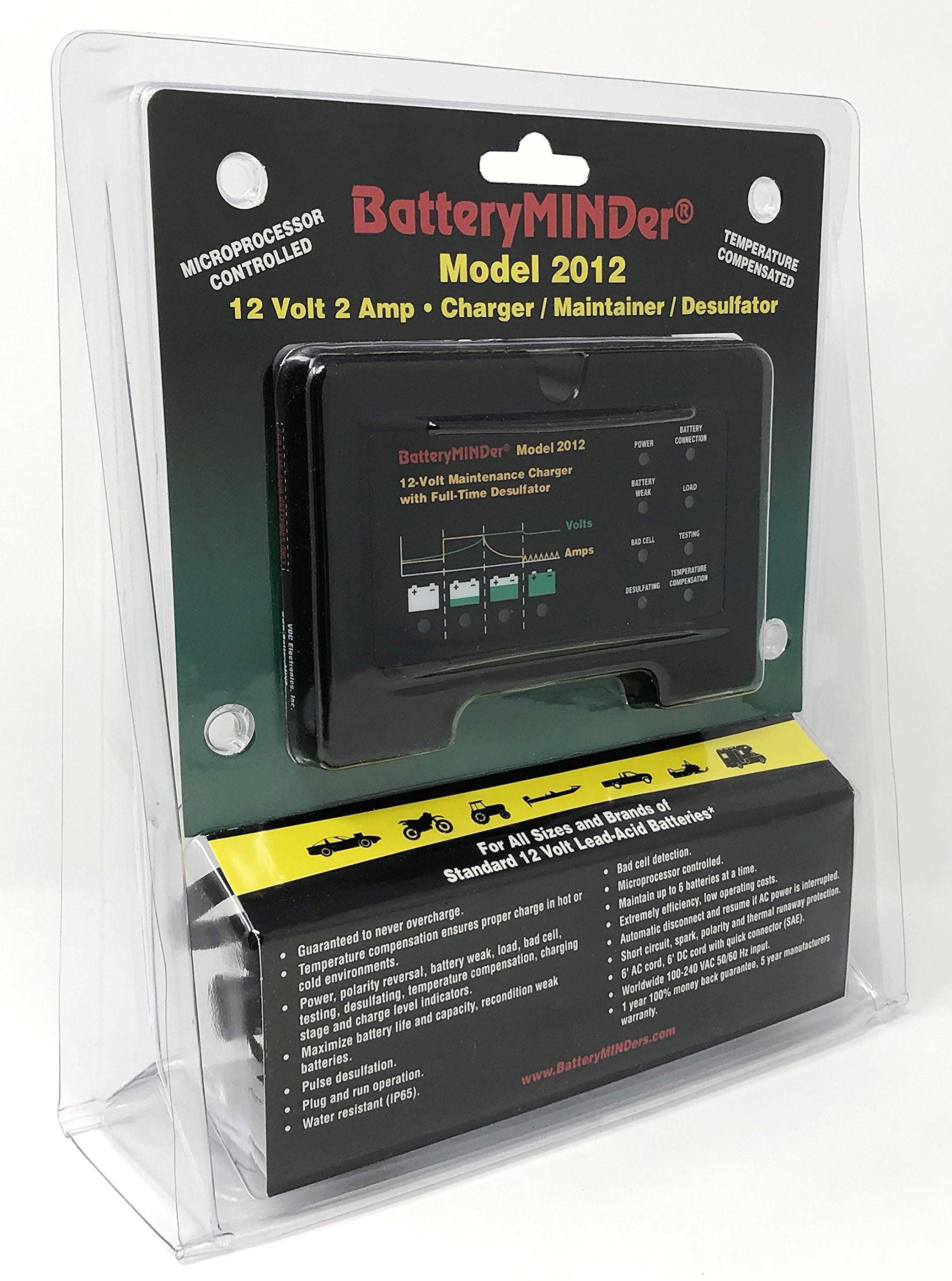 BatteryMINDer 2012: 12 Volt-2 Amp Battery Charger, Battery Maintainer, and Battery Desulfator - Designed for Cars, Trucks, Motor
