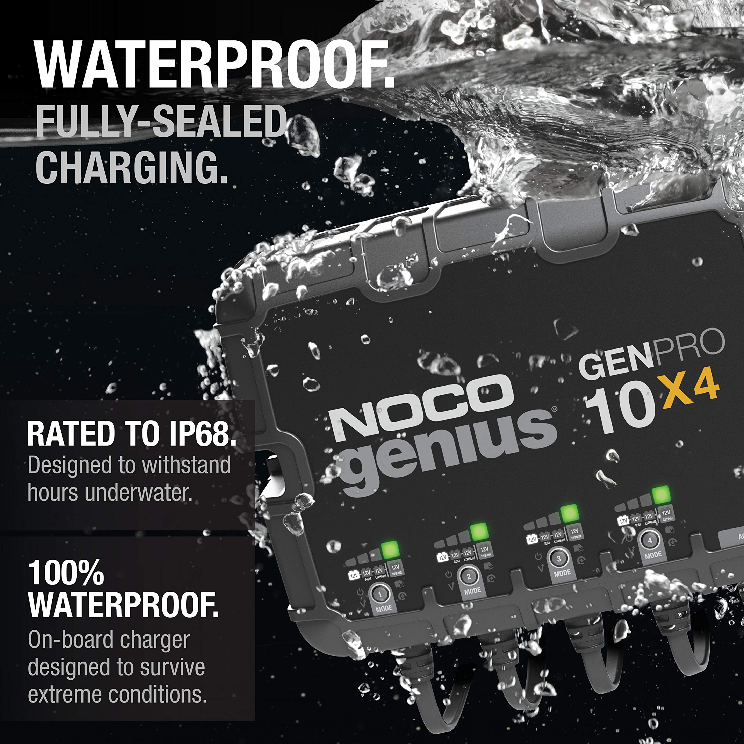 NOCO Genius GENPRO10X4 4-Bank 40A Smart Marine Battery Charger - 12V Waterproof, AGM & Lithium Compatible, Battery Maintainer & Desulfator