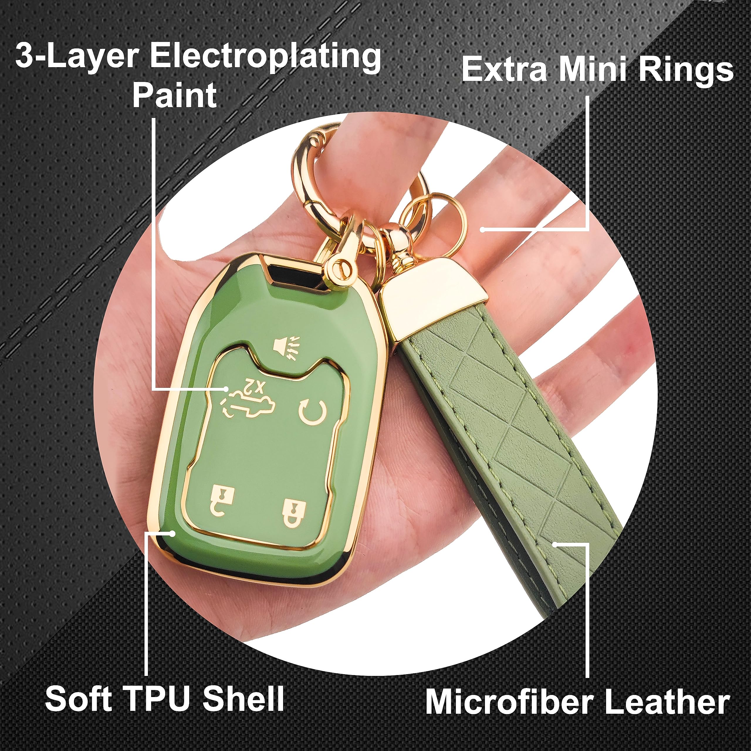 Ollen 5-Button Tpu Key Fob Cover, Fit For Gmc Acadia 2017-2024, For Terrain 2018-2024, Fit For Sierra 2019-2024, For Chevy Silverado 2019-2022, Full Protection Soft Tpu Key Case, With Keychain, Green