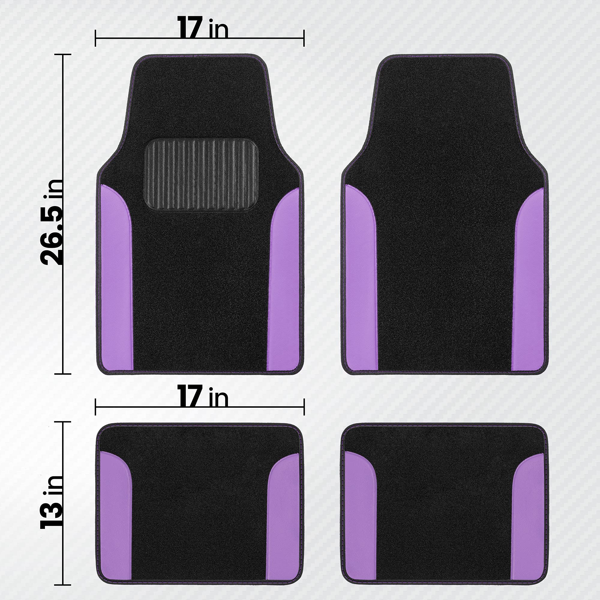 Bdk Polypro Purple Car Seat Covers Full Set With 4-Piece Car Floor Mats - Two-Tone Fits Most Seat Covers For Cars With Carpet Fl
