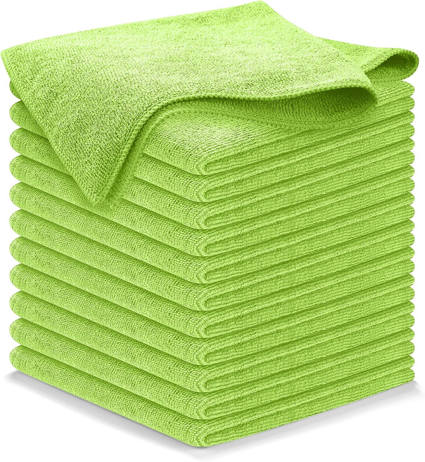 Usanooks Microfiber Cleaning Cloth Light Green - 12 Pcs 12.5''X12.5'' - High Performance - 1200 Washes, Ultra Absorbent Towels W