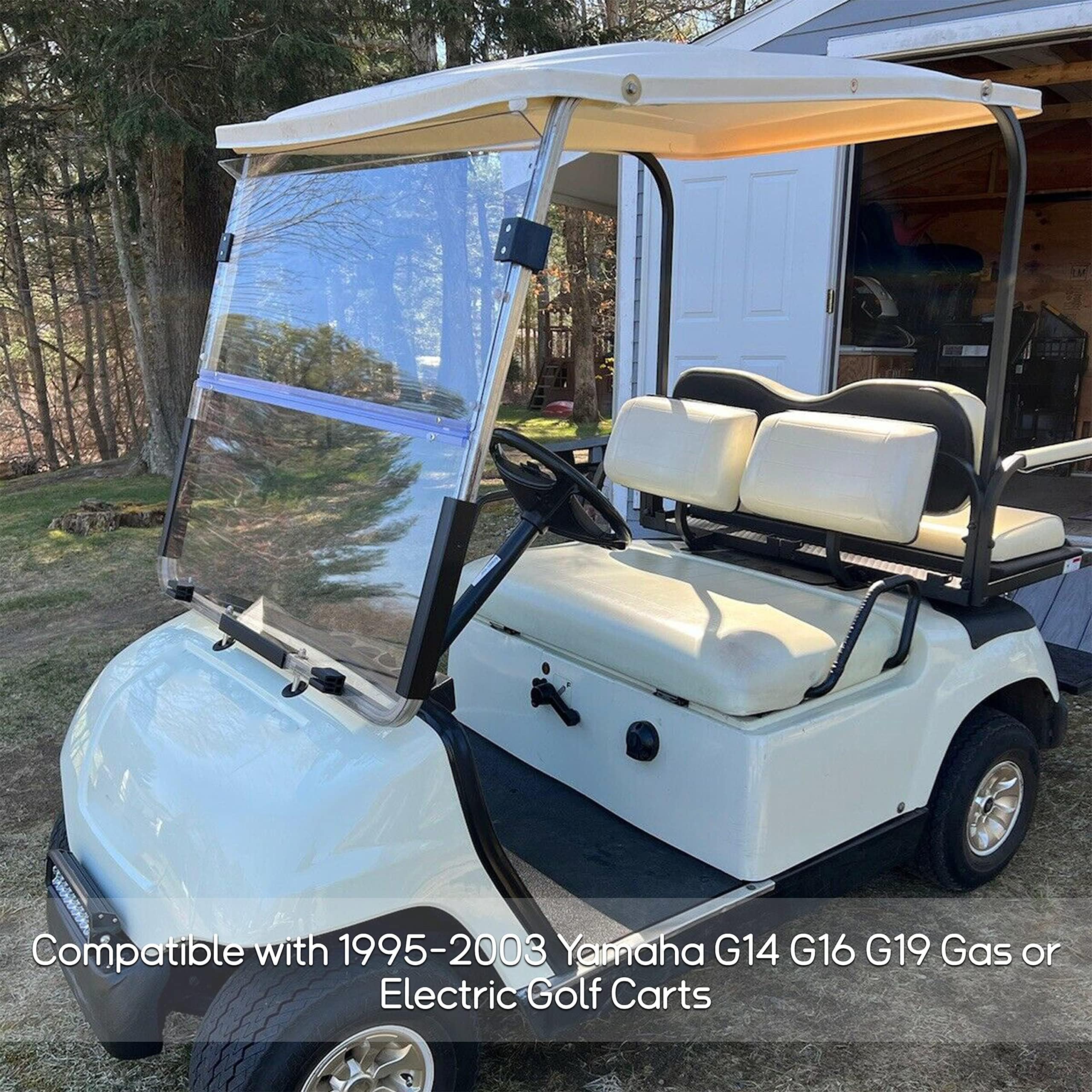 Ecotric Clear Windshield Compatible With 1995-2003 Yamaha G14 G16 G19 Gas And Electric Golf Cart Fold Down Windshield