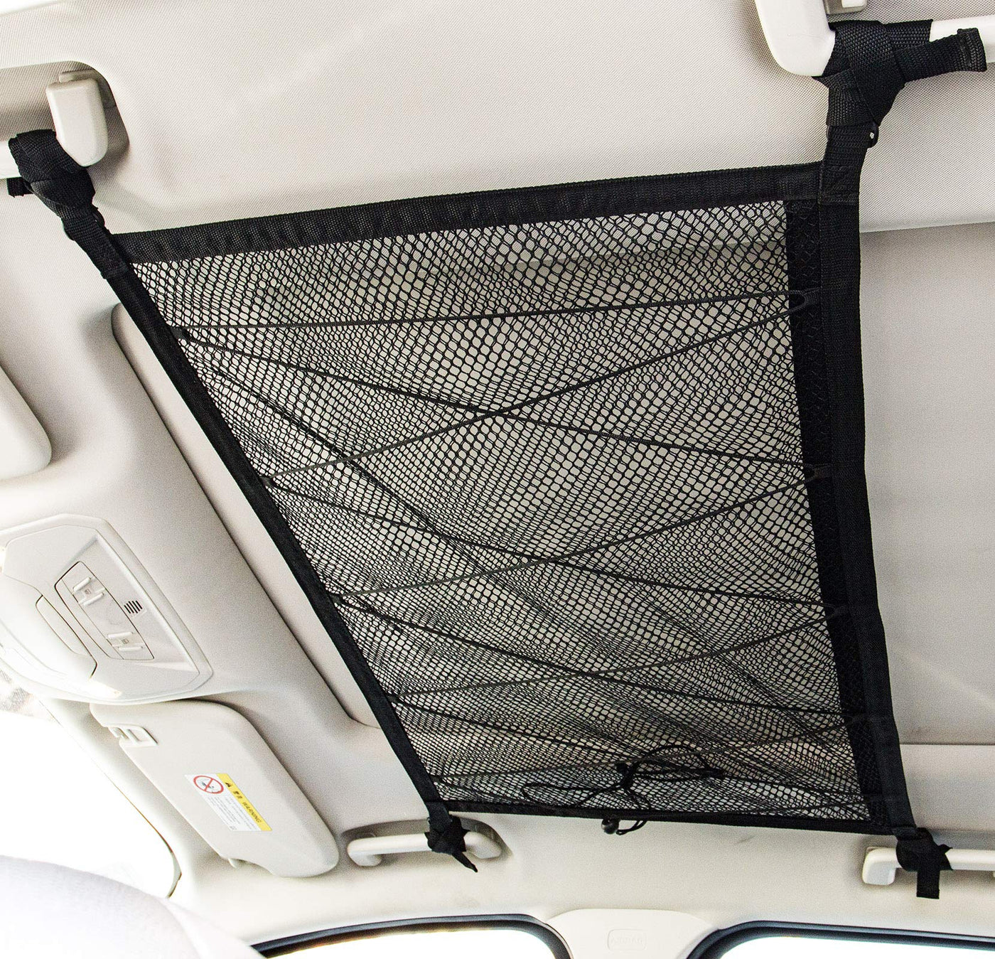 tent ceiling storage net Kaskawise Car Ceiling Cargo Net Pocket 31"x21" Adjustable Double-Layer Mesh SUV Roof Organizer Long Trip Storage Bag Tent Put
