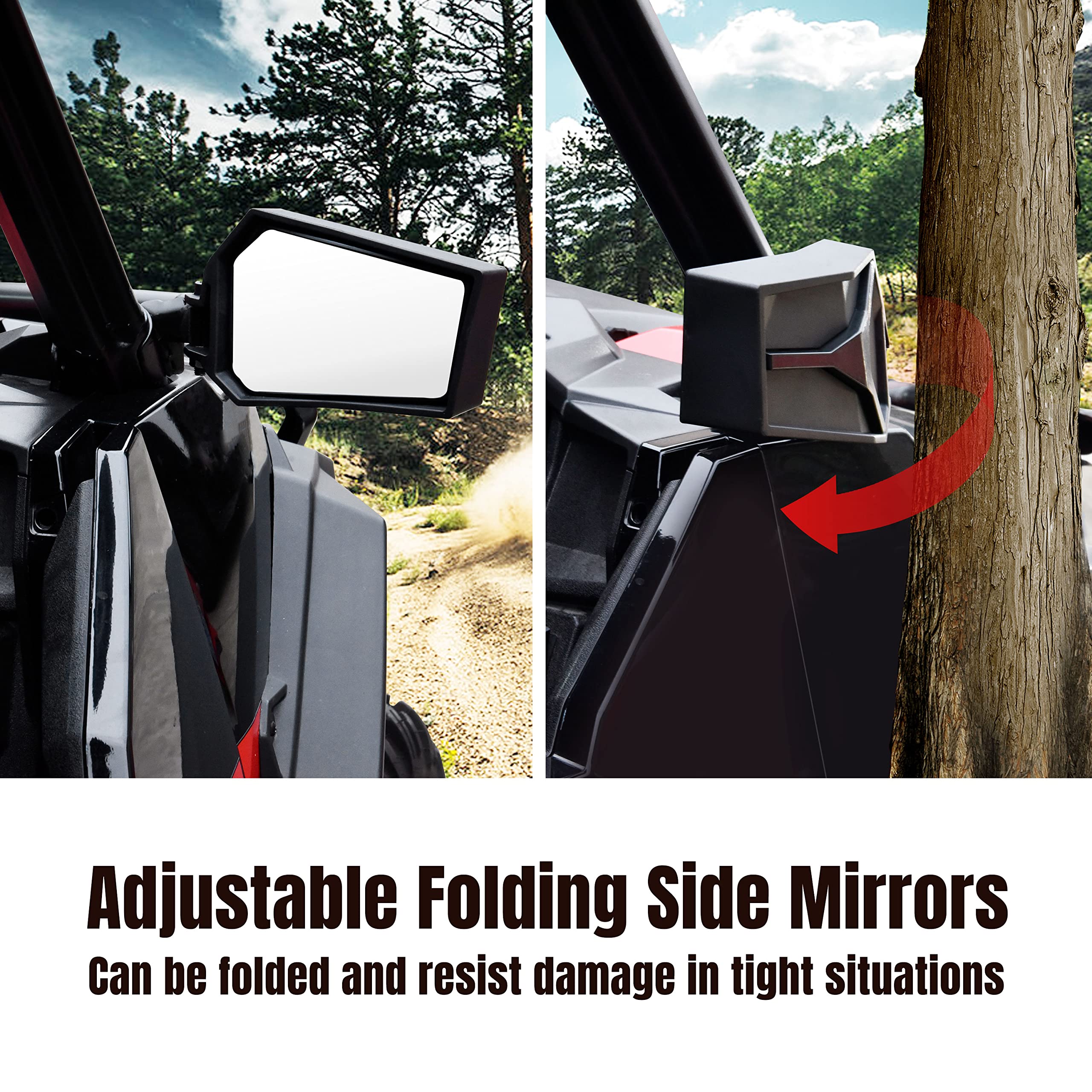 SAUTVS Adjustable Rearview Side Mirrors for Polaris General XP 1000, Folding Clear Rear View Side Mirrors for Polaris General 10