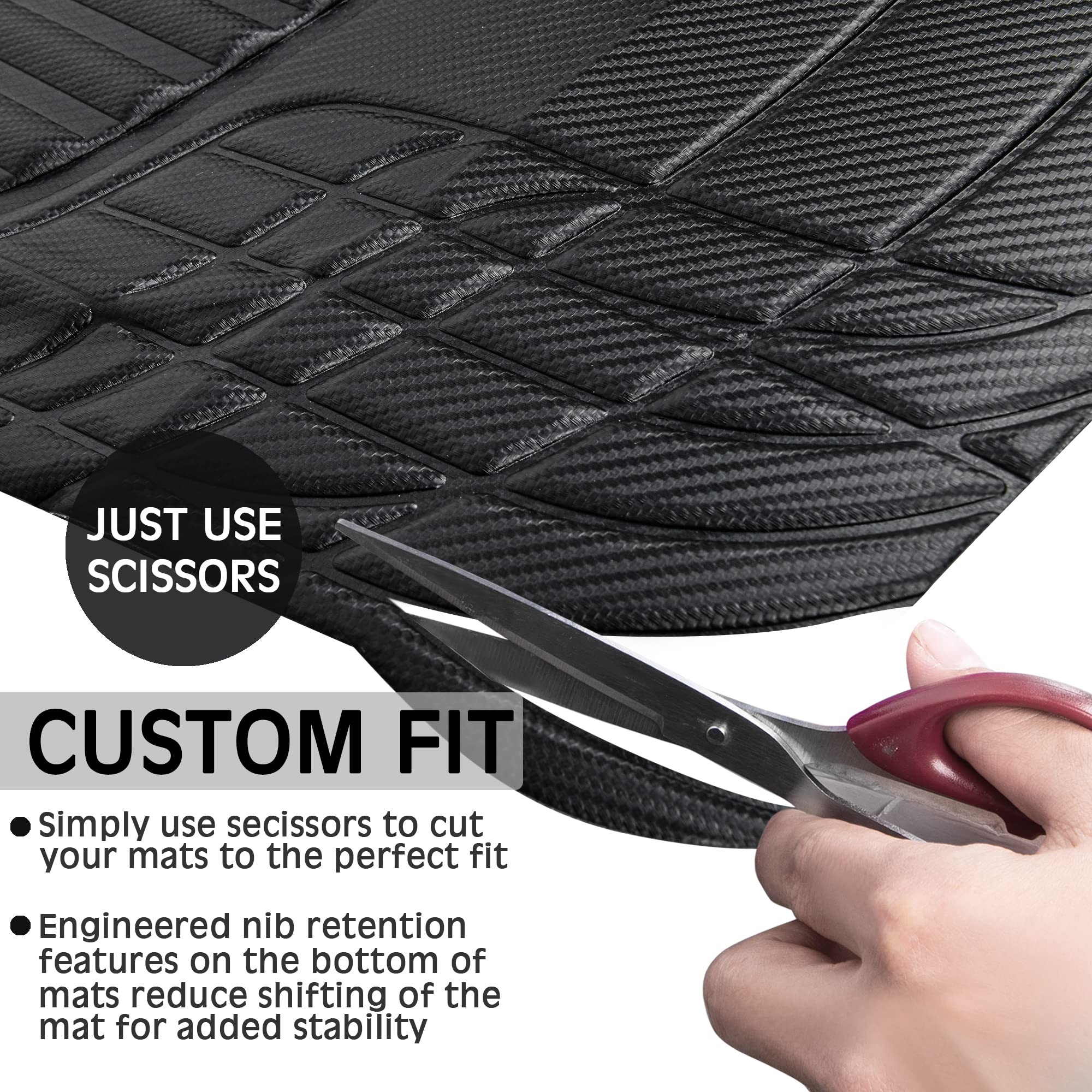 Car Pass Carbon Fiber Leather Car Floor Mats -3D Waterproof All Weather, Universal Trim To Fit & Anti-Slip Burr Bottom Safety &
