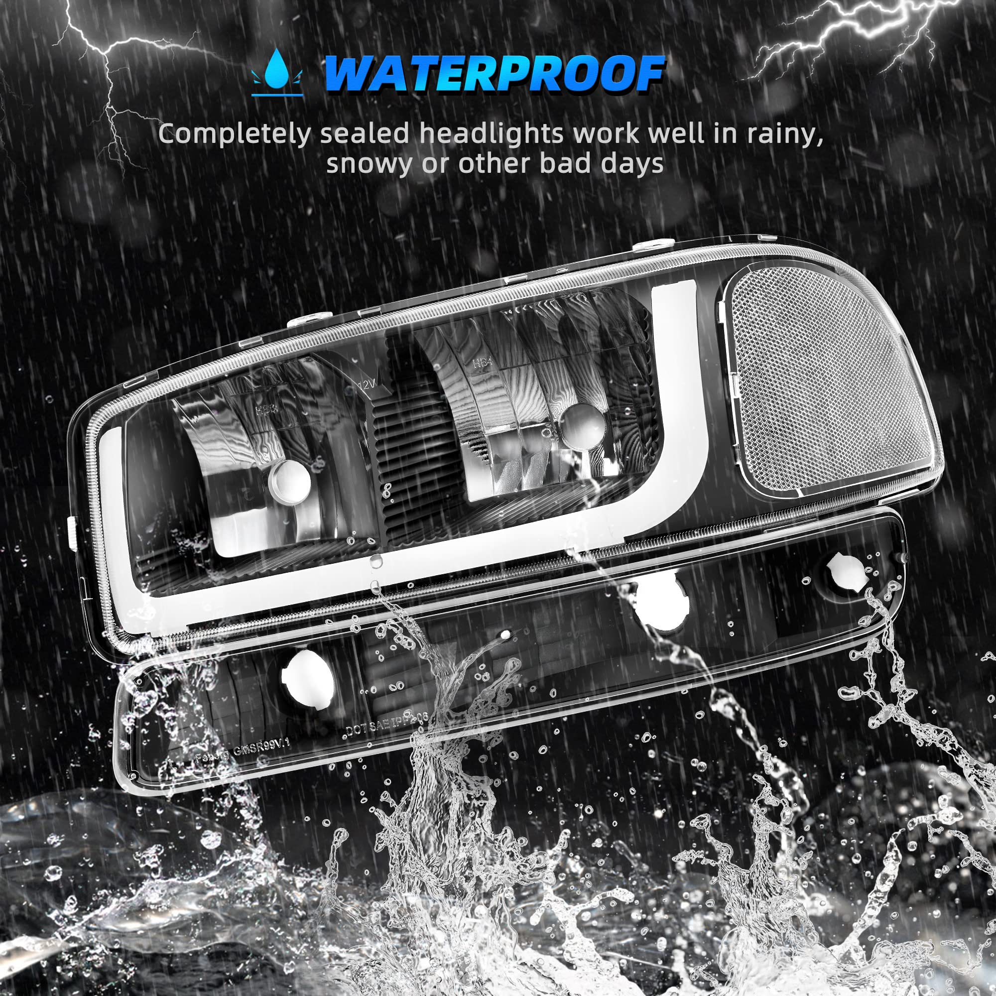 Autosaver88 Led Drl Headlights Assembly Compatible With 1999-2006 Gmc Sierra 1500 2500/2001-2006 Sierra 1500Hd 2500Hd 3500/2001-