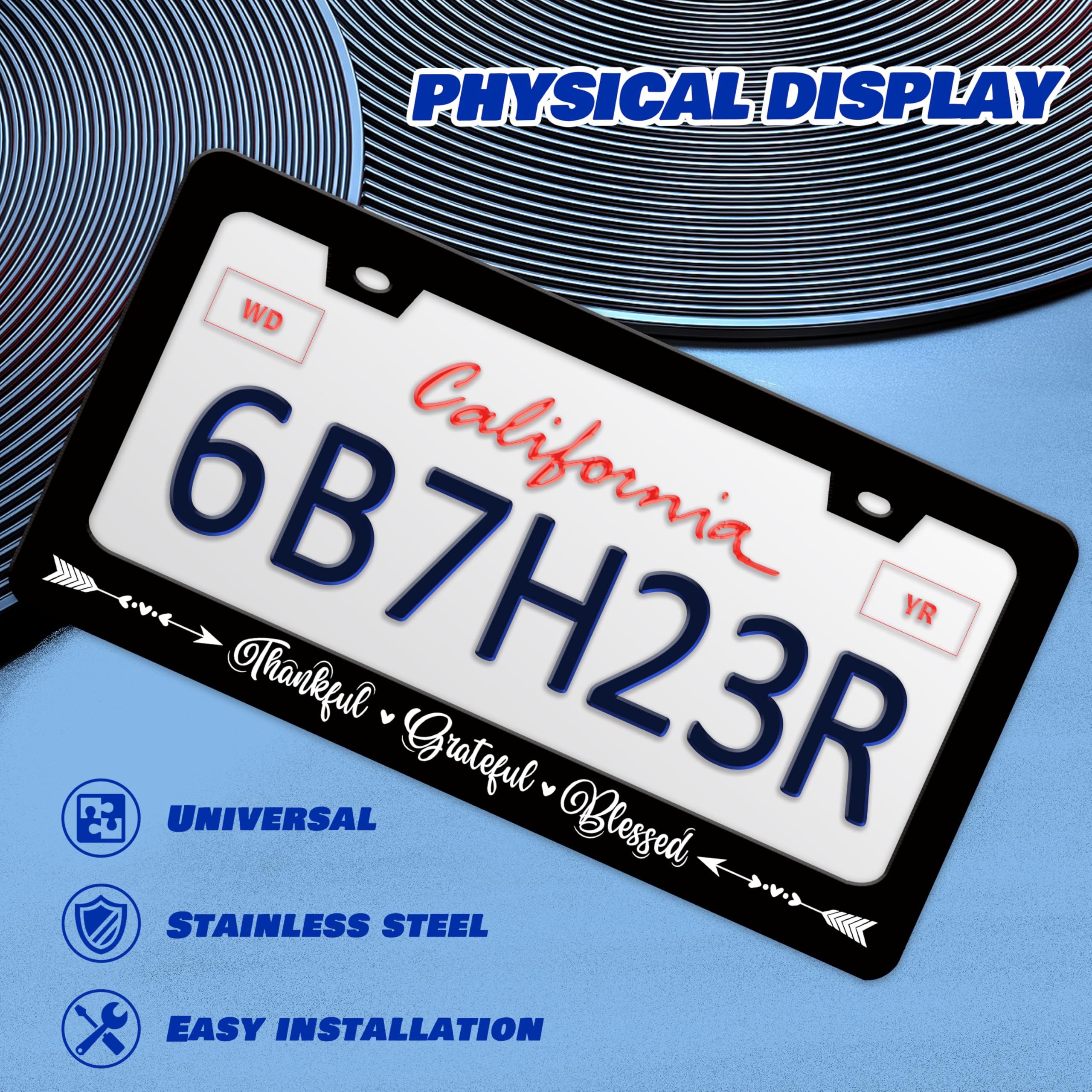 Thankful Grateful Blessed License Plate Frame Christianity License Plate Frames Personalise Stainless Steel Funny Design Compati