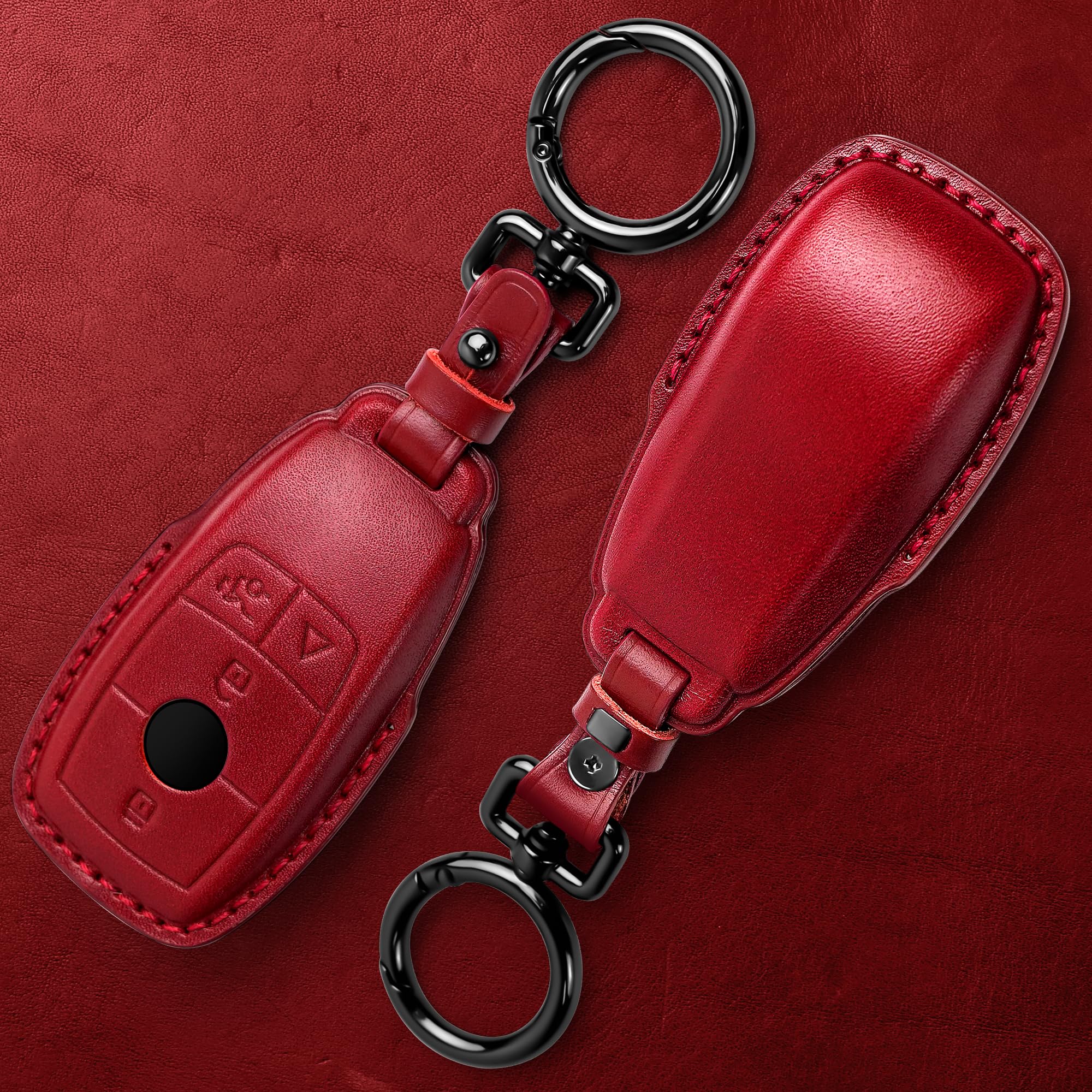 Tukellen For Mercedes Benz Key Fob Cover Genuine Leather With Keychain,Leather Protector Key Case Compatible Mercedes Benz 2017-