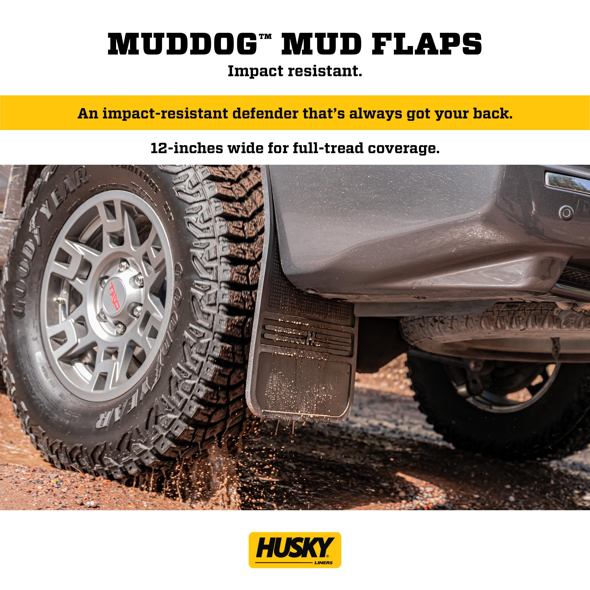 Husky Liners Universal Muddog Mud Flaps | Rubber Front Mud Flaps - 12'' w/o Weight - Black | 55000