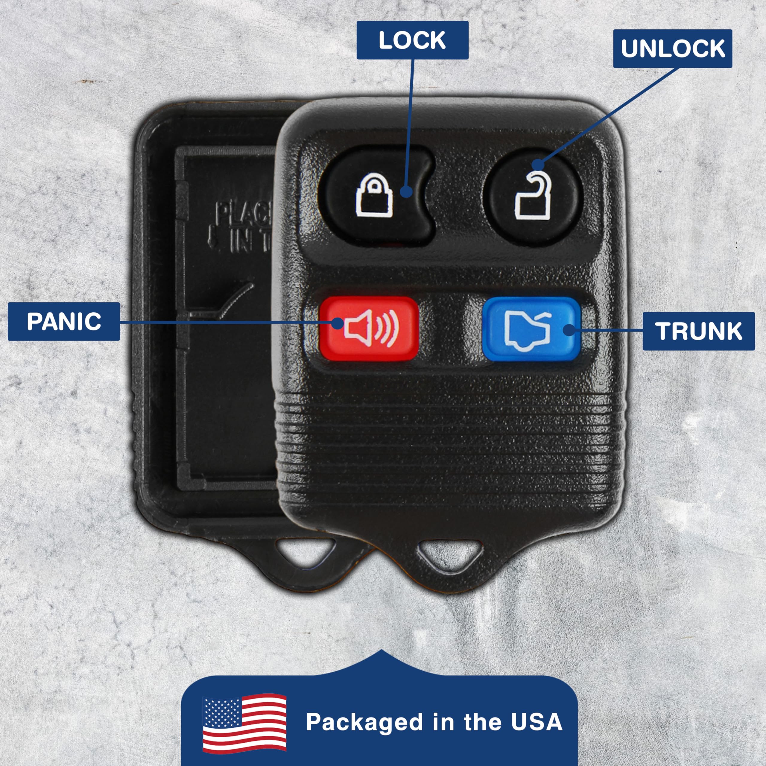 2X KeylessOption Key Fob Cover Case Replacement for 2000 2001 2002 2003 2004 2005 2006 2007 2008 2009 2010 2011 2012 2013 2014 2015 2016 2017 2018 2019 Ford Lincoln Mercury Remote Shell, 4-Button