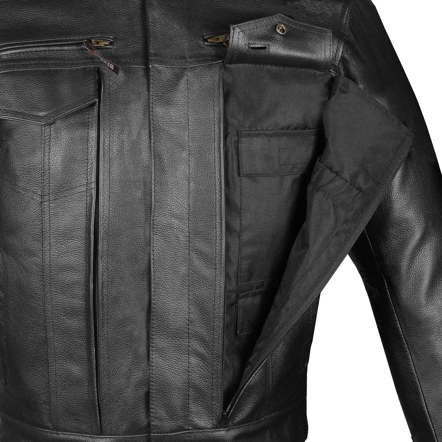 Men'S Commuter Premium Natural Buffalo Leather Motorcycle Jacket Ce Armor Conceal Carry Gun Pockets Cruiser Biker Black M