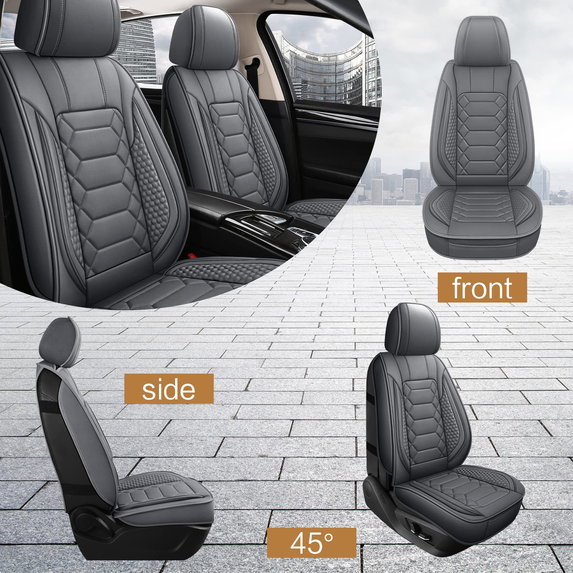 Haiyaotimes Leather Car Seat Covers Front Set, Waterproof Faux Leather Seat Covers For Cars, Non-Slip Car Interior Covers Univer