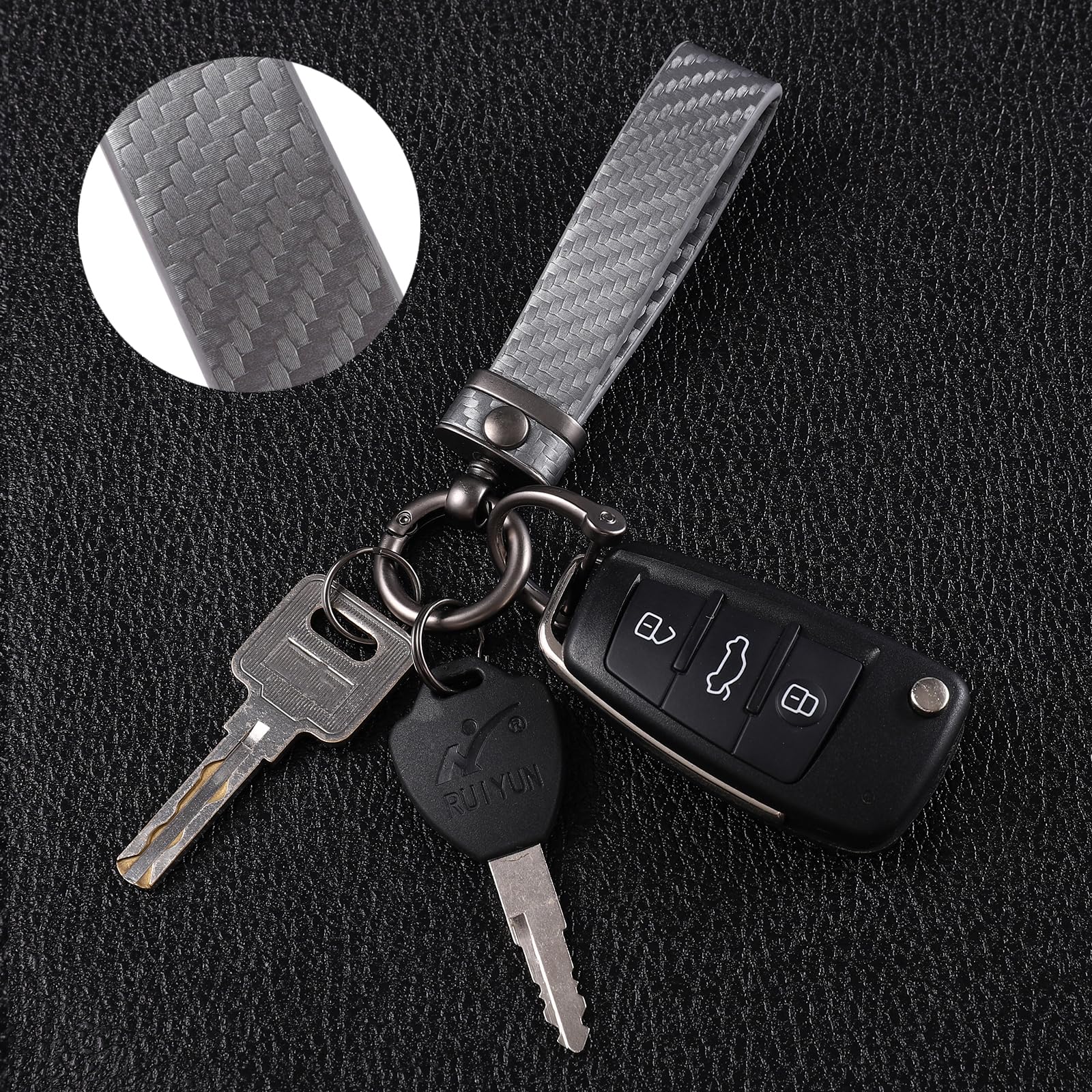 Dekewei Carbon Fiber Car Keychain Microfiber Leather Key Chain,Universal Car Key Holder For Men And Women,Car Key Fob With Anti-