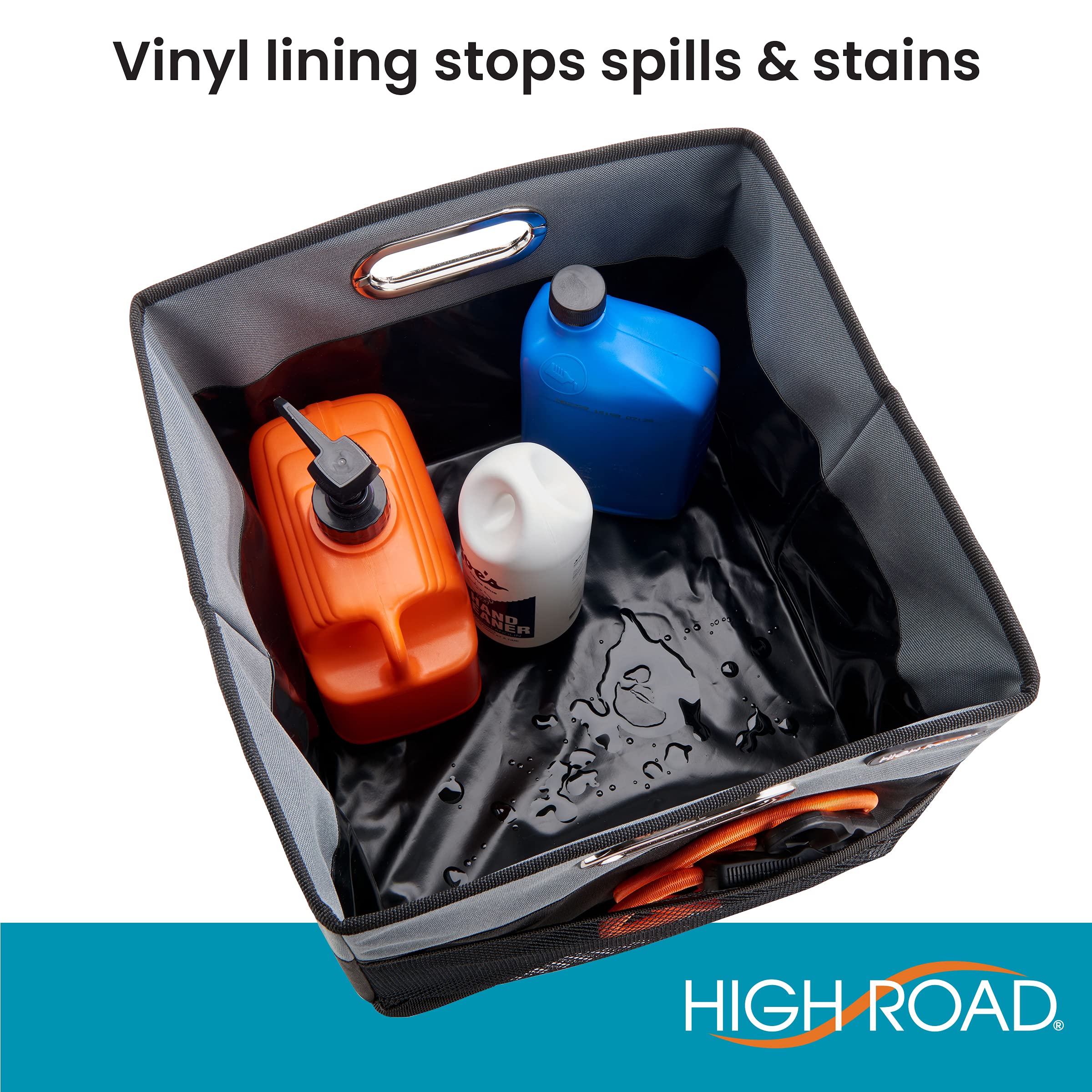 High Road Cargocube Car Storage Bin - Leakproof Car Trunk Storage Organizer With Metal Handles And Front Mesh Pocket, 12X12 Inch