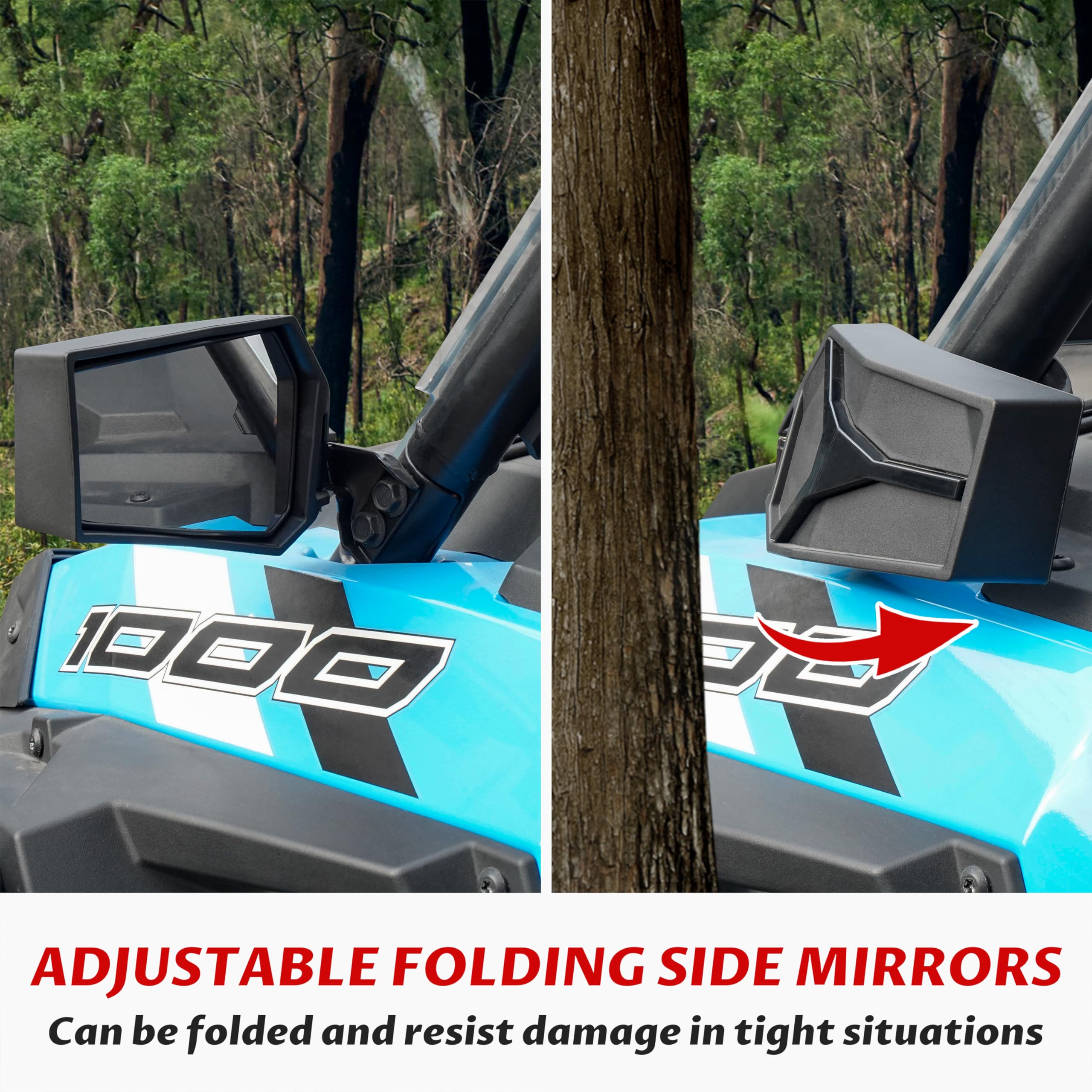 SAUTVS Adjustable Rearview Side Mirrors for Polaris RZR XP 1000 14-23, Folding Clear Rear View Side Mirrors for Polaris RZR XP X