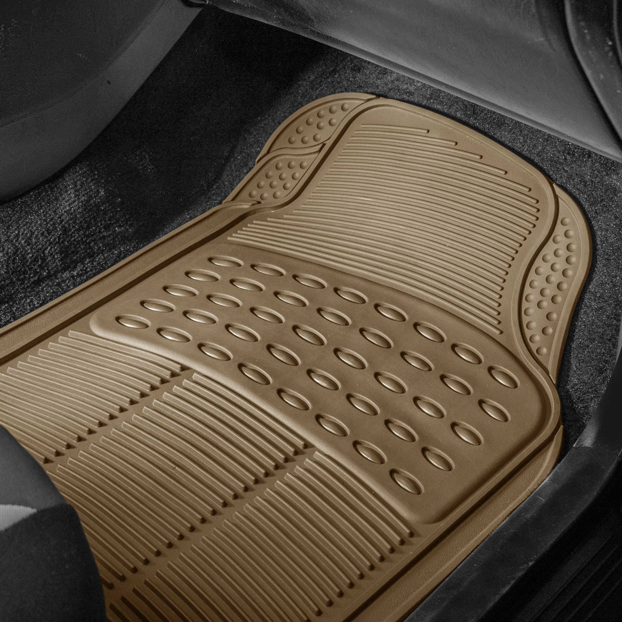 Fh Group Climaproof Trimmable Non-Slip Vinyl Floor Mats Full Set - Universal Fit For Cars Trucks And Suvs (Beige) F11306 + F1640