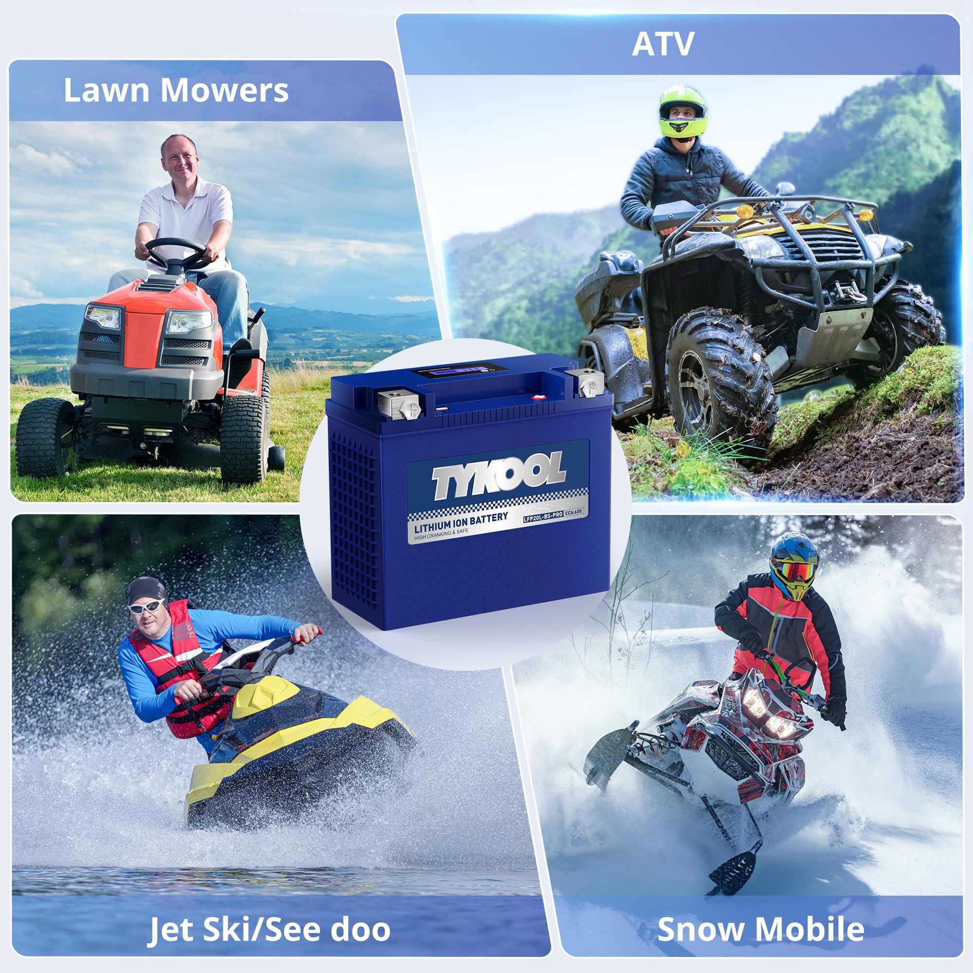 Tykool Ytx20L-Bs/Ytx20Hl/Yb16Cl-B High Performance Lifepo4 Lithium Motorcycle Battery,12V 12Ah, 600Cca,Digital Readout, Fits For