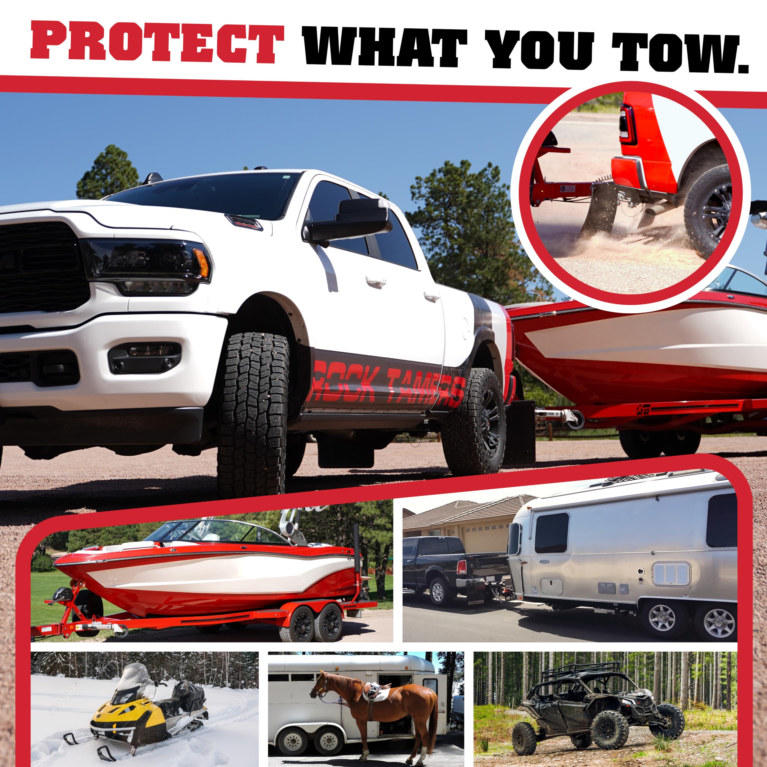 Rock Tamers 00112-3'' Official Mudflap System - 3'' Hitch Receiver - Hitch Mounted Mud Flaps To Protect What You Tow - Removeabl
