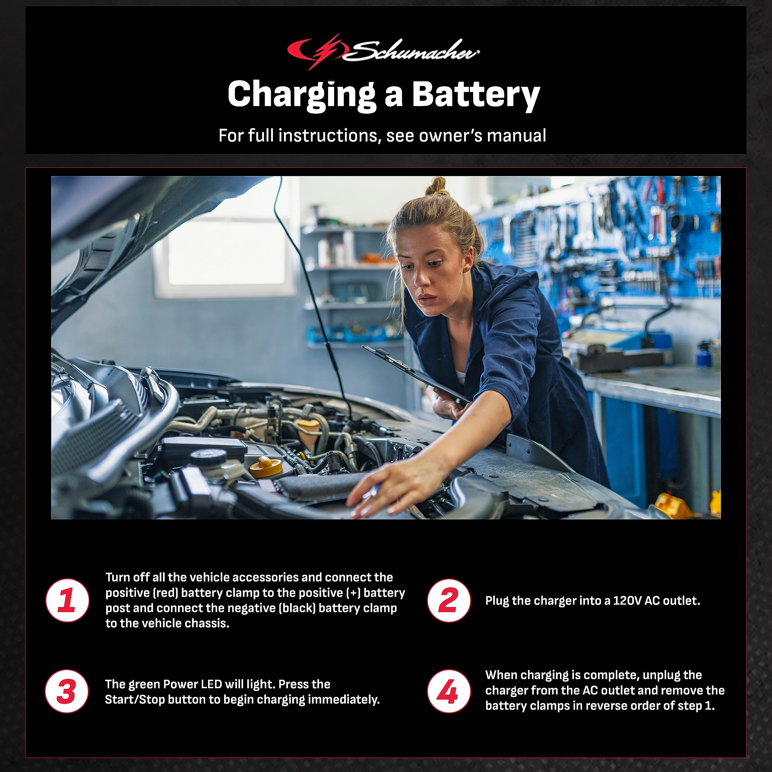 Schumacher Electric Battery Charger and Maintainer, SC1302, 3-in-1, Fully Automatic, 8 Amps, 12 Volt, for Car, Truck, SUV, and M