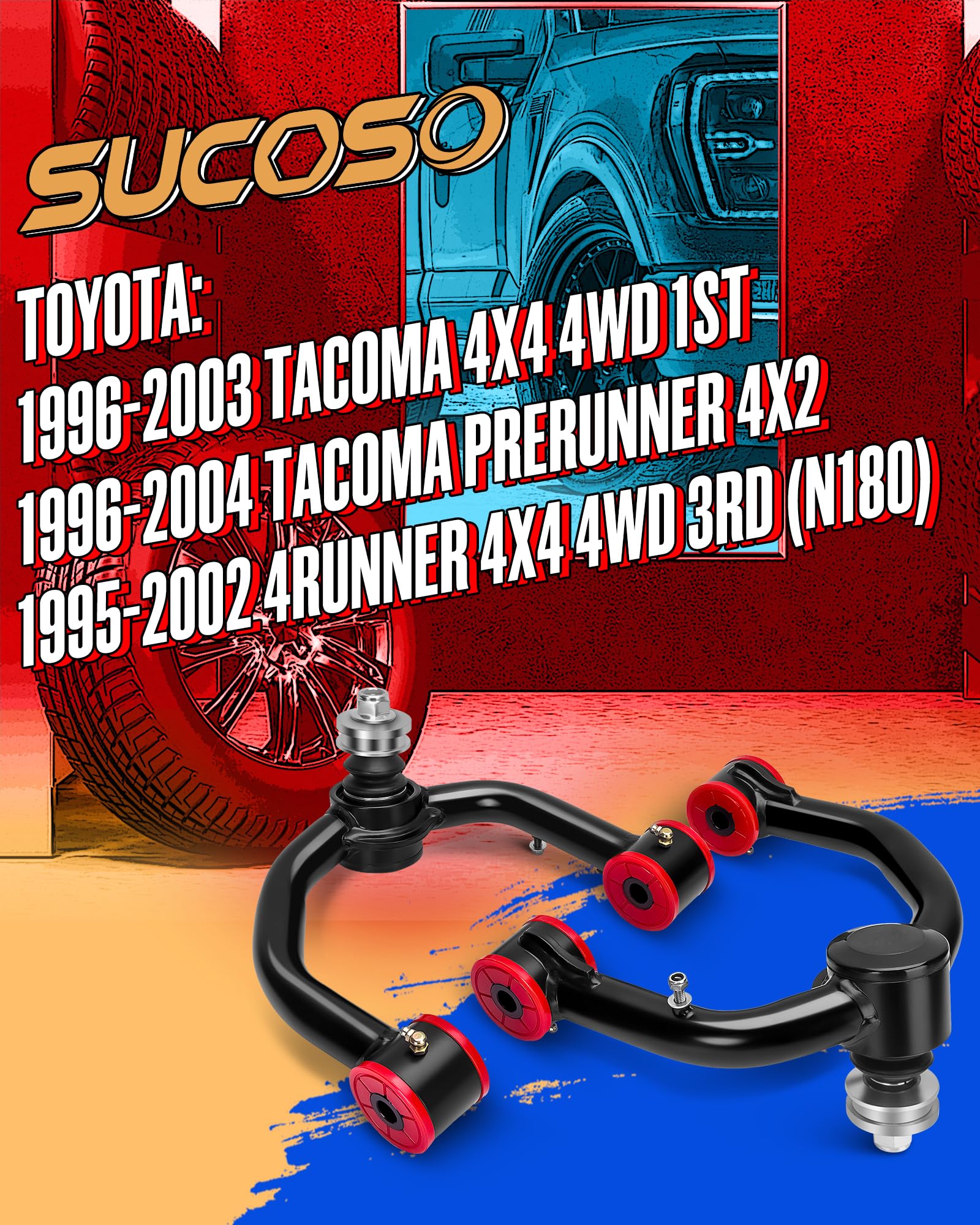 2-4 Inch Upper Control Arms for Toyota Tacoma 4Runner Prerunner, 2pcs Black Adjustable Tubular Suspension Control Arm with Greas