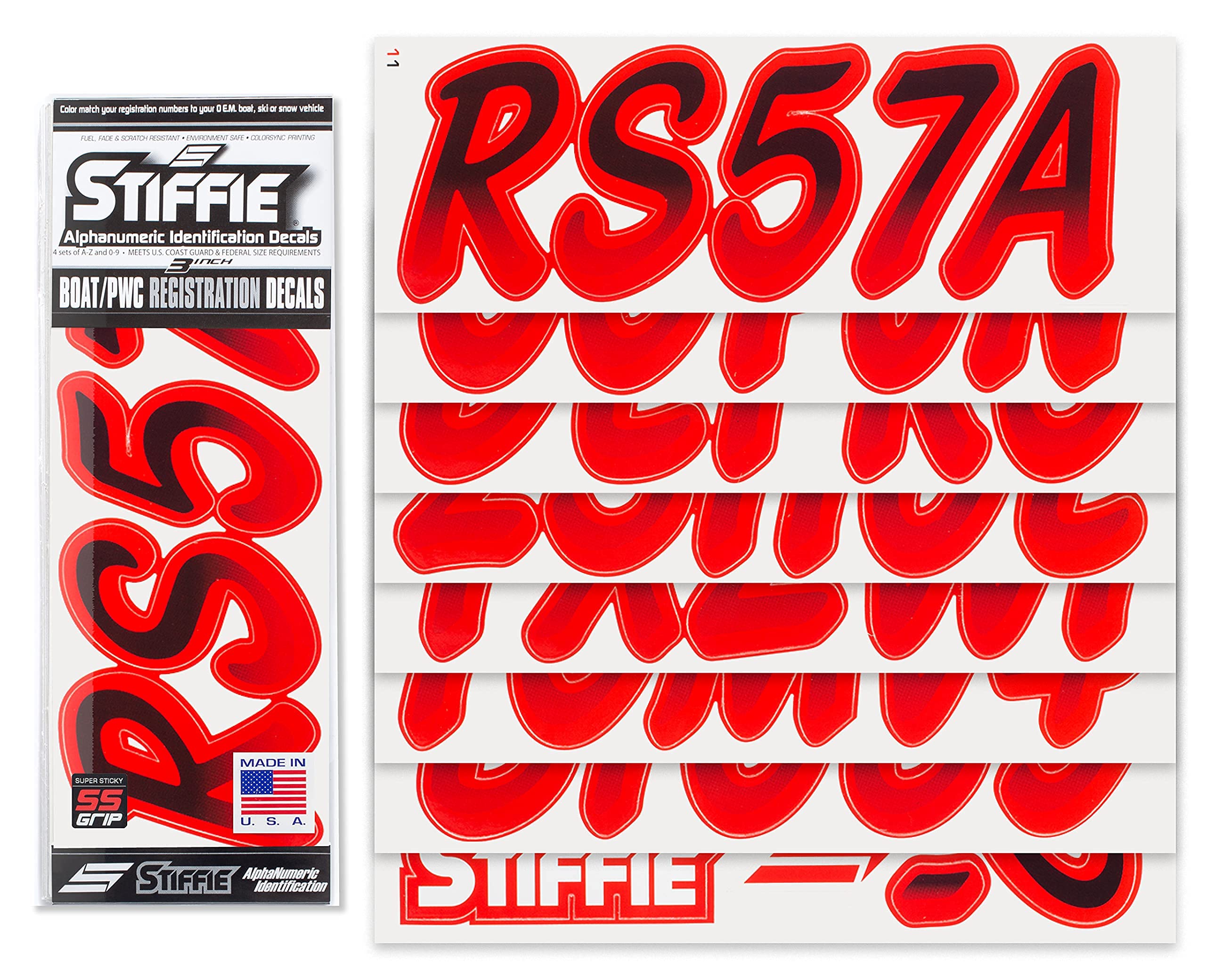 Stiffie Whipline Black/Lava Red 3 '' Super Sticky Boat & Pwc Registration Decals  Numbers Letters Stickers