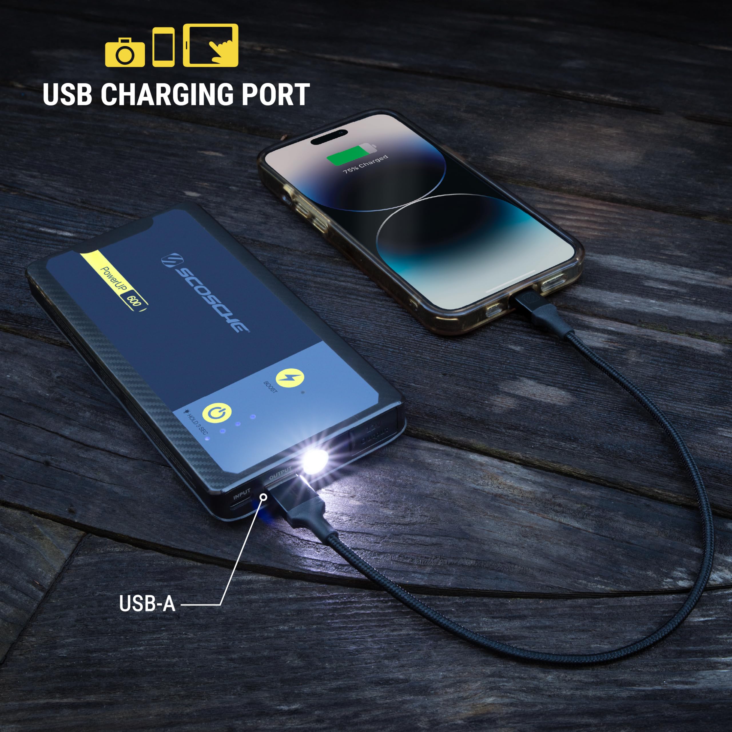 Scosche Pbj600 Portable Car Battery Jump Starter, 12V Jump Box, 600A Battery Booster, Jumper Cables Kit For Car (4.0L Gasoline/2