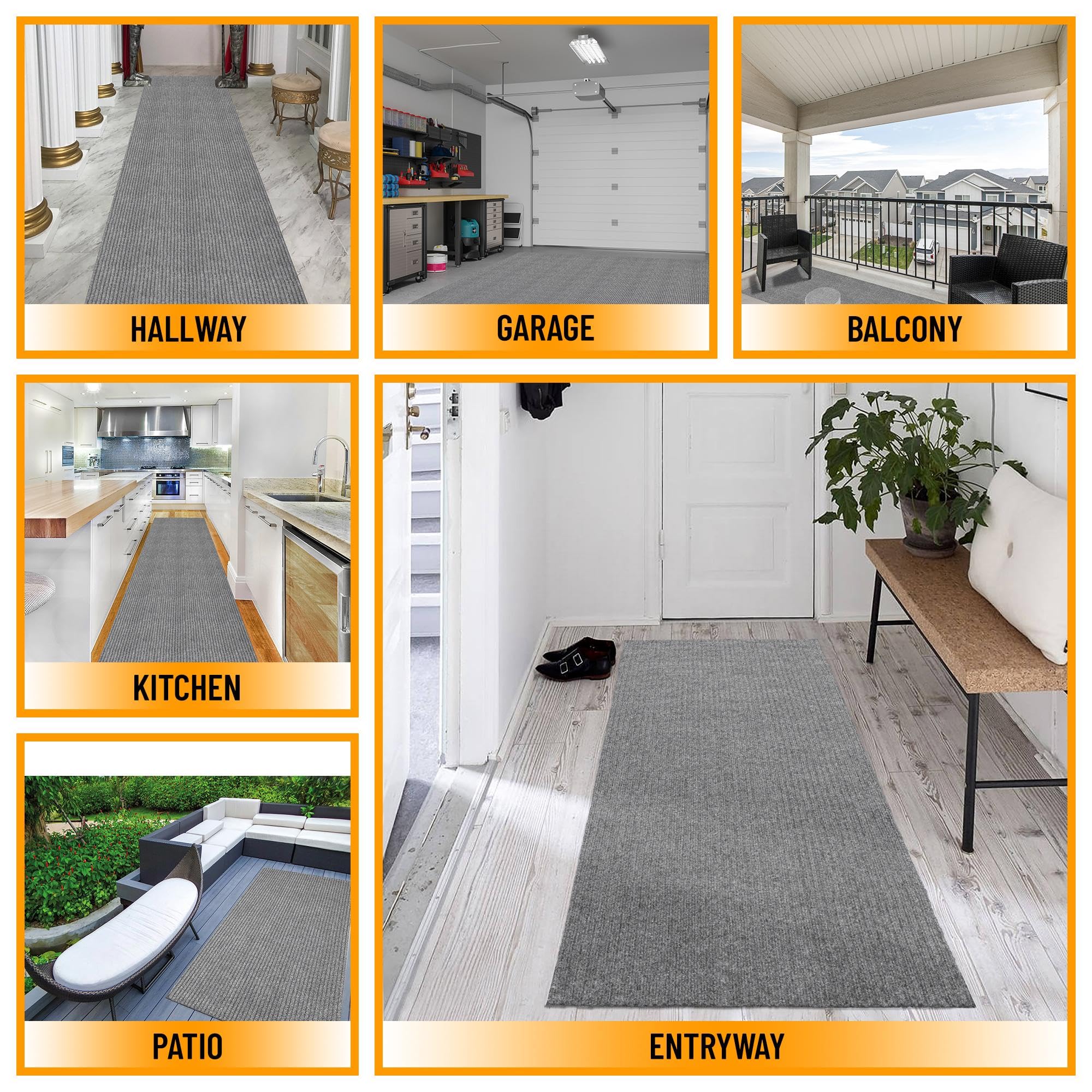 Ottomanson Solid Design Non-Slip Rubberback 3X20 Indoor/Outdoor Runner Rug For Hallway, Kitchen, Living Room, Garage, Patio, 2'7