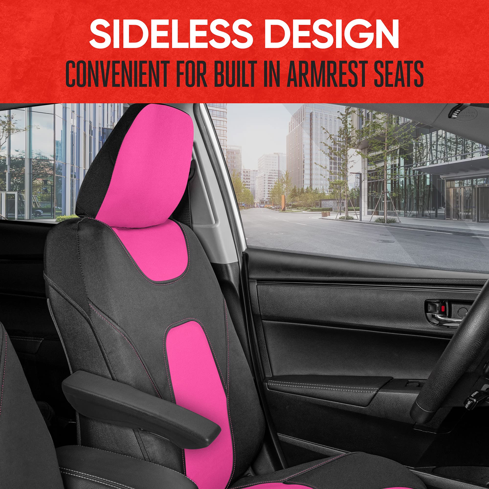 Motor Trend Aquashield Car Seat Covers For Front Seats, Pink - Two-Tone Waterproof Seat Covers For Cars, Neoprene Front Seat Cov