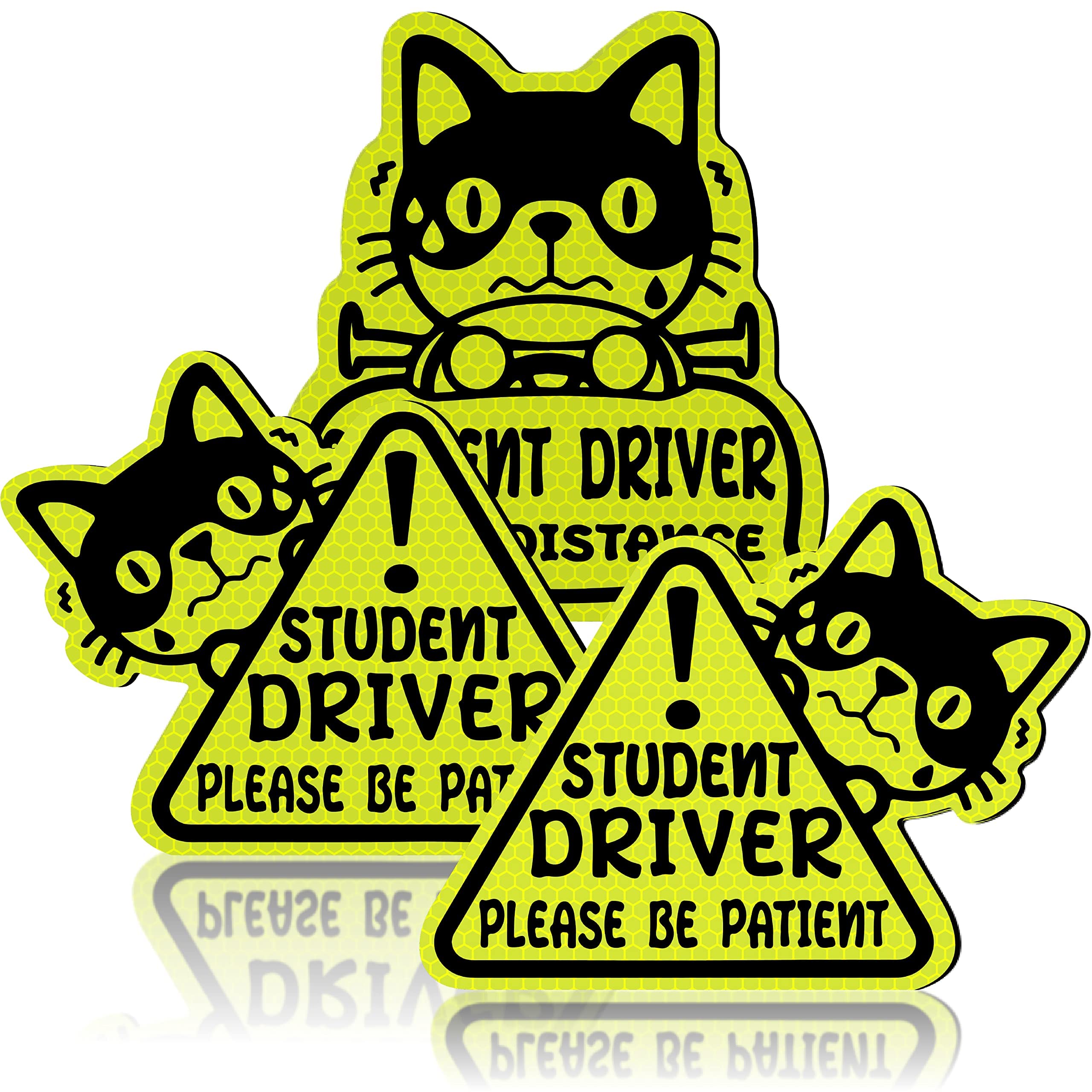 Tallew Set of 3 Reflective Student Driver Magnets - Classic Style Automotive Safety Decals, Keep Distance Sign for New Drivers